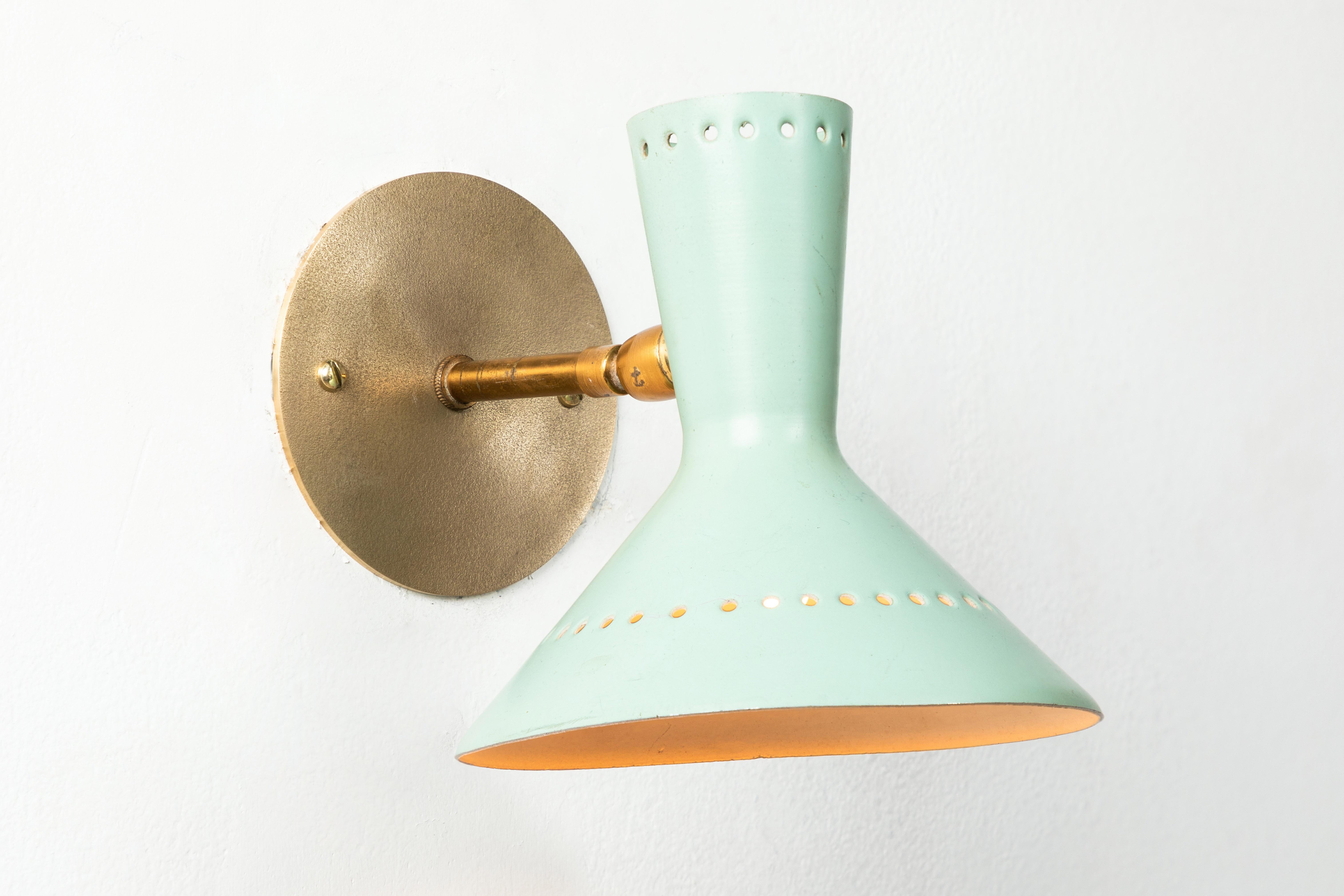 Pair of 1960s Italian Perforated Double-Cone Sconces in the Manner of Arteluce 1