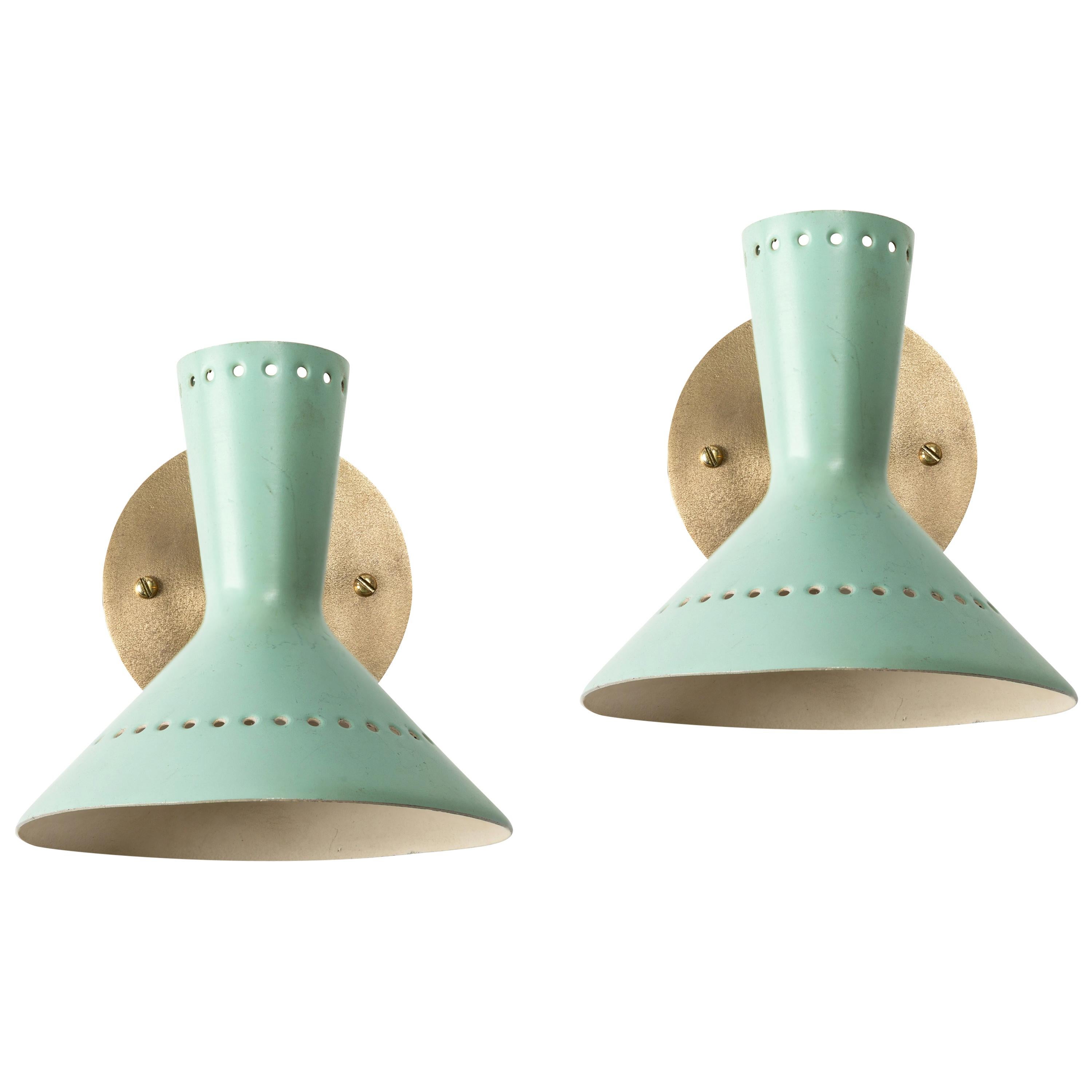 Pair of 1960s Italian Perforated Double-Cone Sconces in the Manner of Arteluce