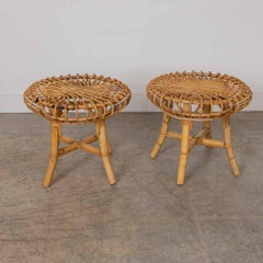 Pair of 1960s Italian Rattan Stools in the Style of Franco Albini