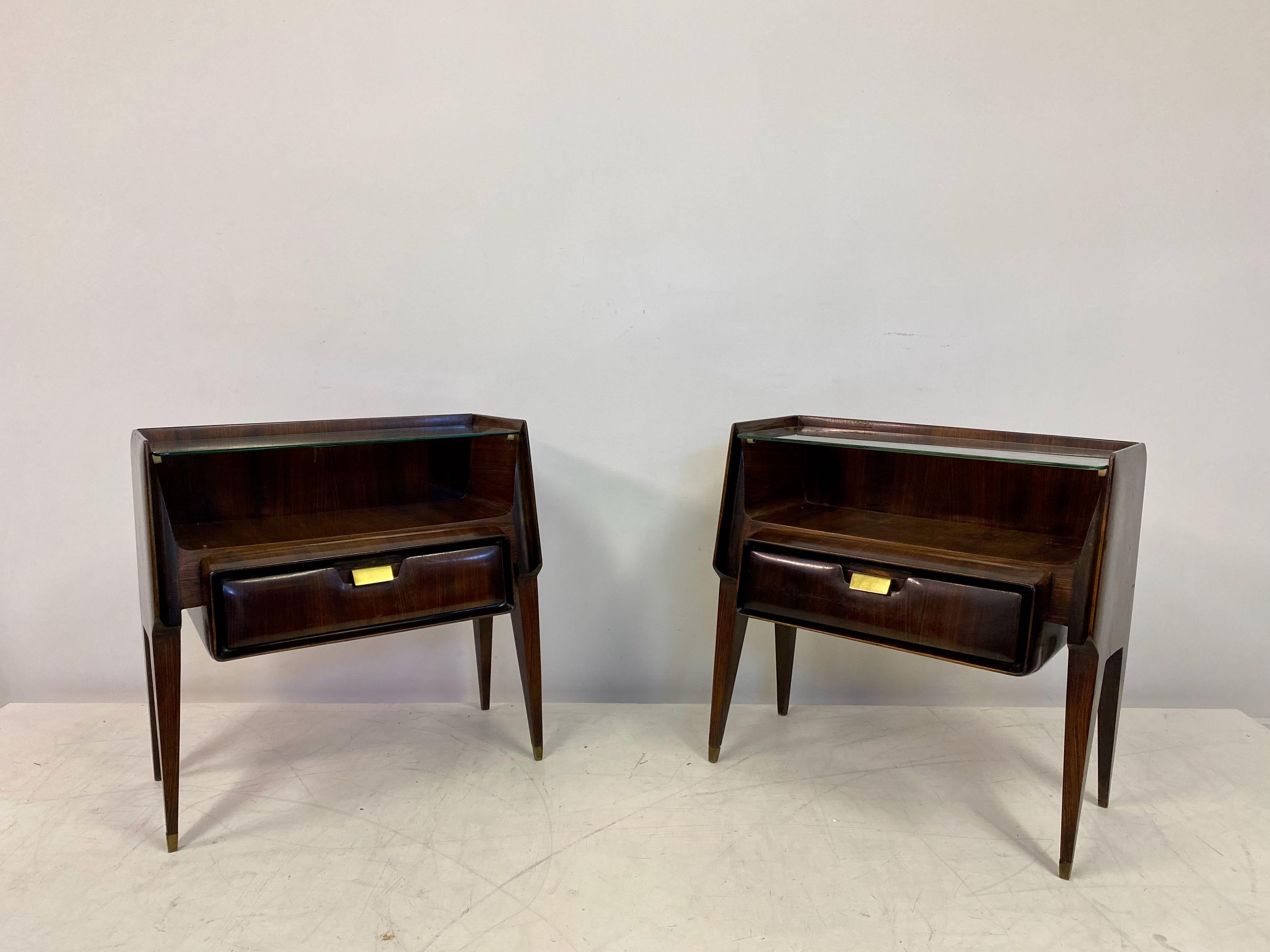 Mid-Century Modern Pair of 1960s Italian Rosewood Bedside Tables or Nightstands