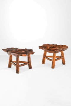 Pair of 1960s Italian Rustic Fruitwood Tables