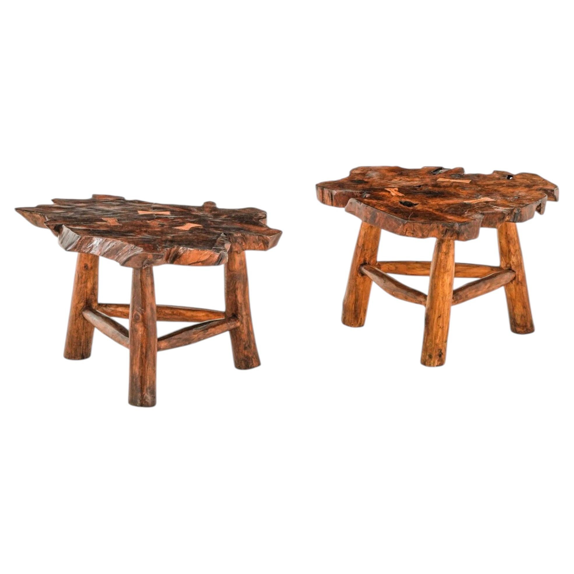 Pair of 1960s Italian Rustic Fruitwood Tables