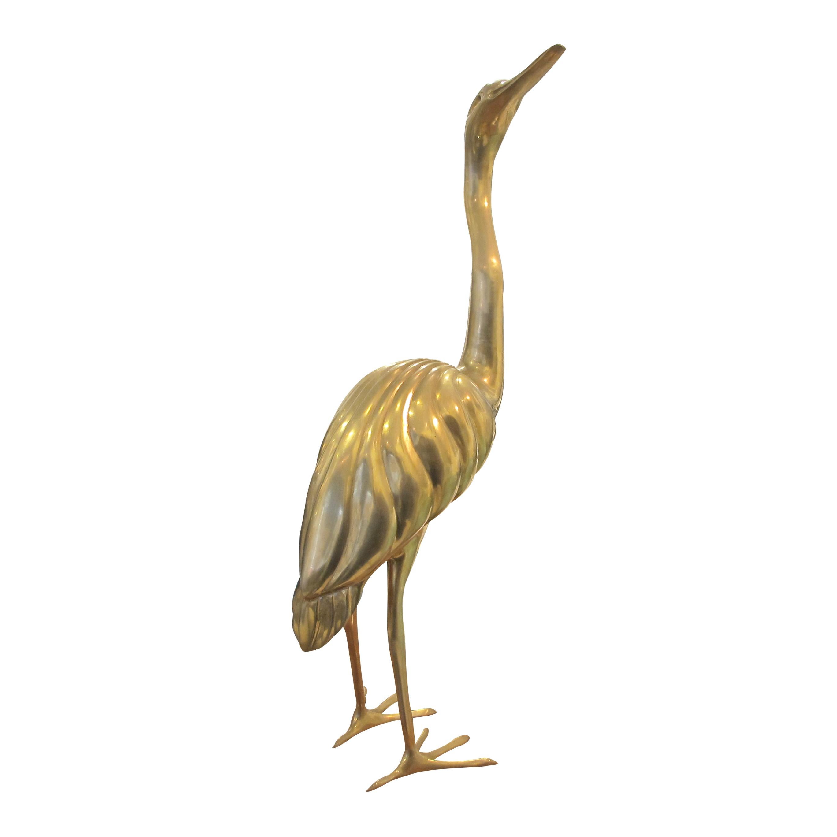Mid-20th Century Pair of 1960s Italian Solid Brass Life-Size Free-Standing Heron Sculptures