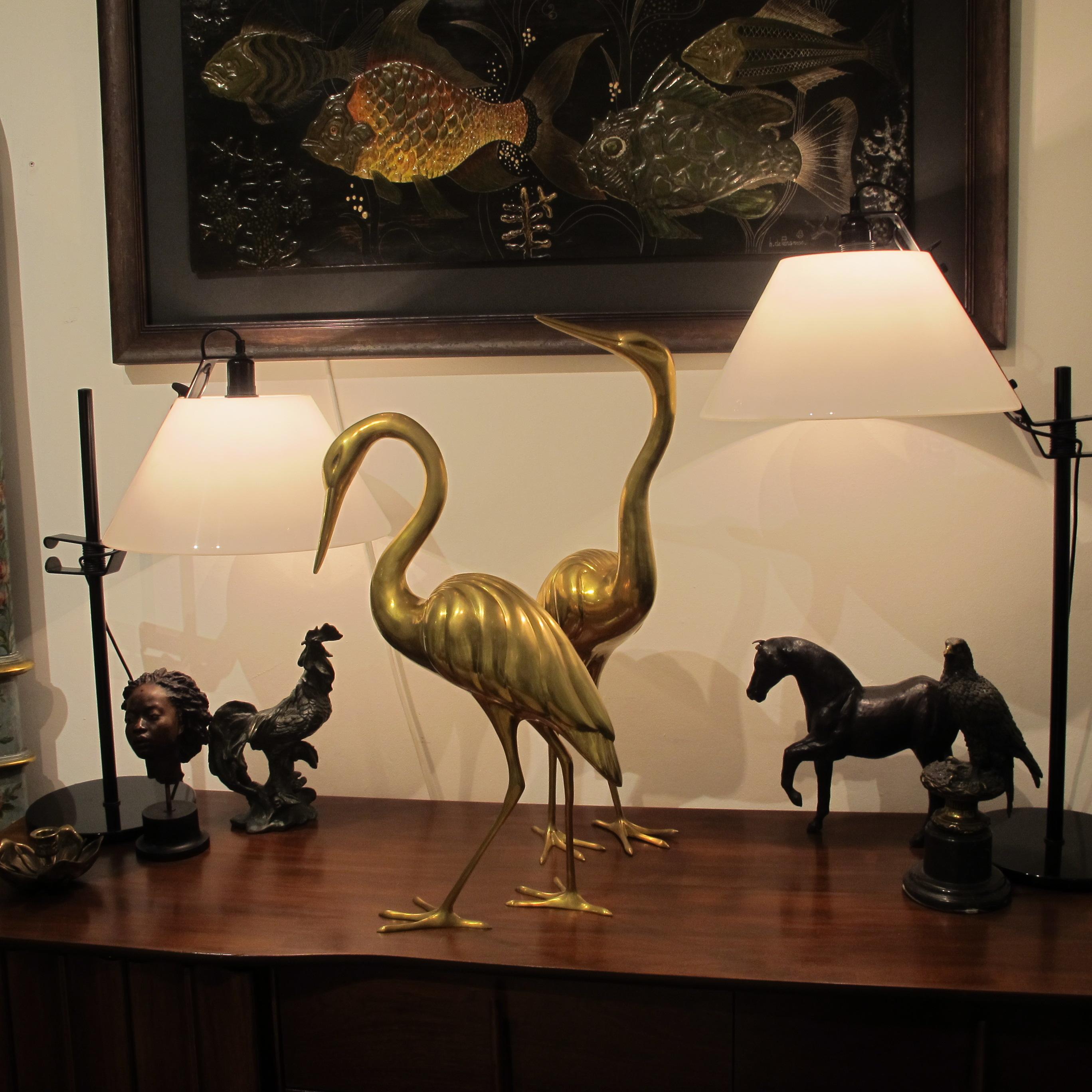 Pair of 1960s Italian Solid Brass Life-Size Free-Standing Heron Sculptures 3