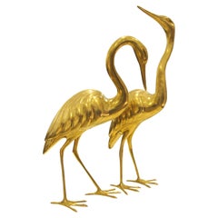 Pair of 1960s Italian Solid Brass Life-Size Free-Standing Heron Sculptures