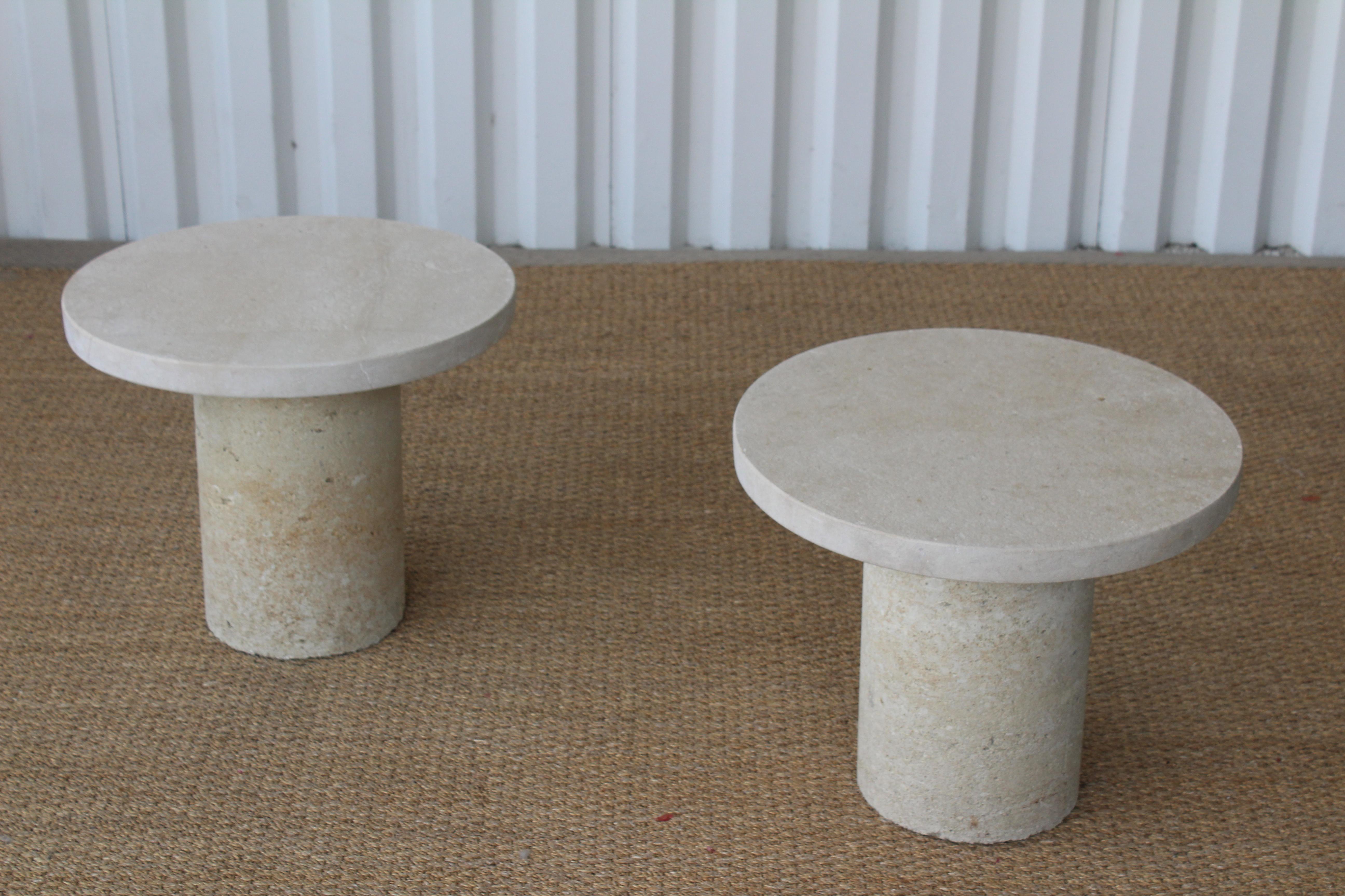 Mid-Century Modern Pair of 1960s Italian Travertine Side Tables
