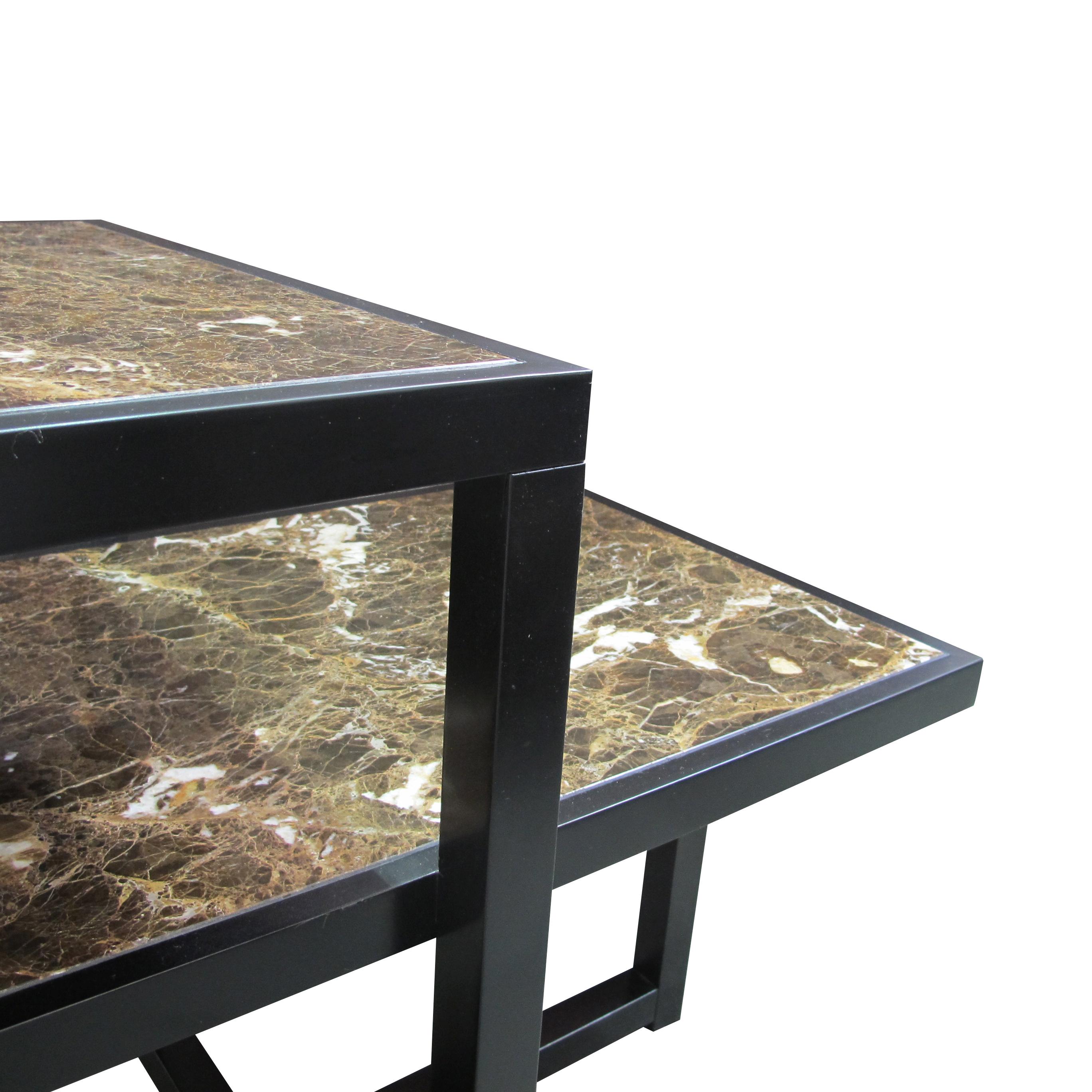Pair of 1960s Italian Two-Tiered Side Tables with Marrón Emperador Marble Top 5