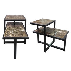 Pair of 1960s Italian Two-Tiered Side Tables with Marrón Emperador Marble Top