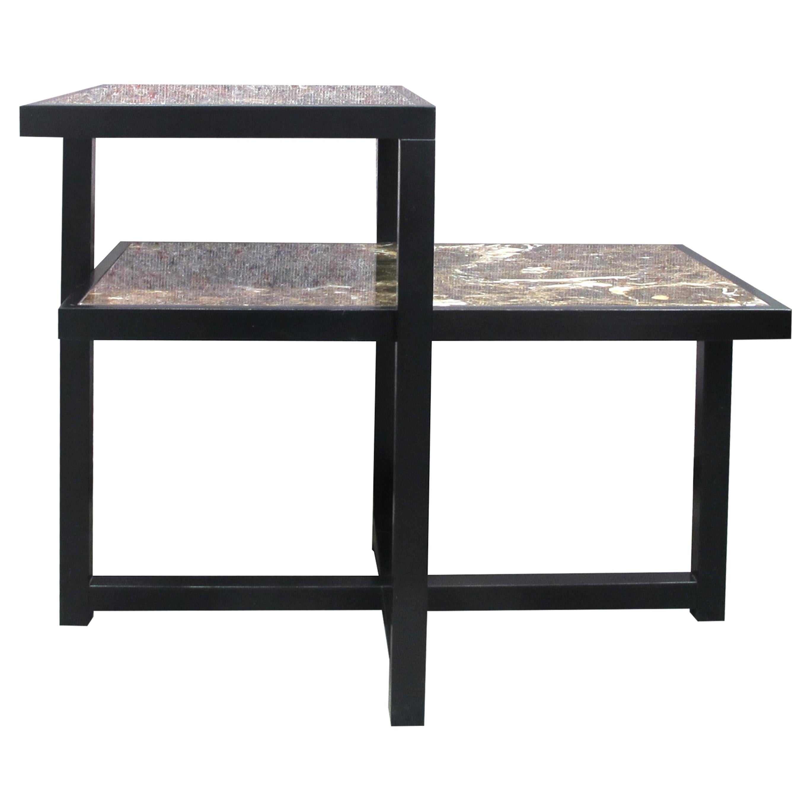 Other Pair of 1960s Italian Two-Tiered Side Tables with Marrón Emperador Marble Top