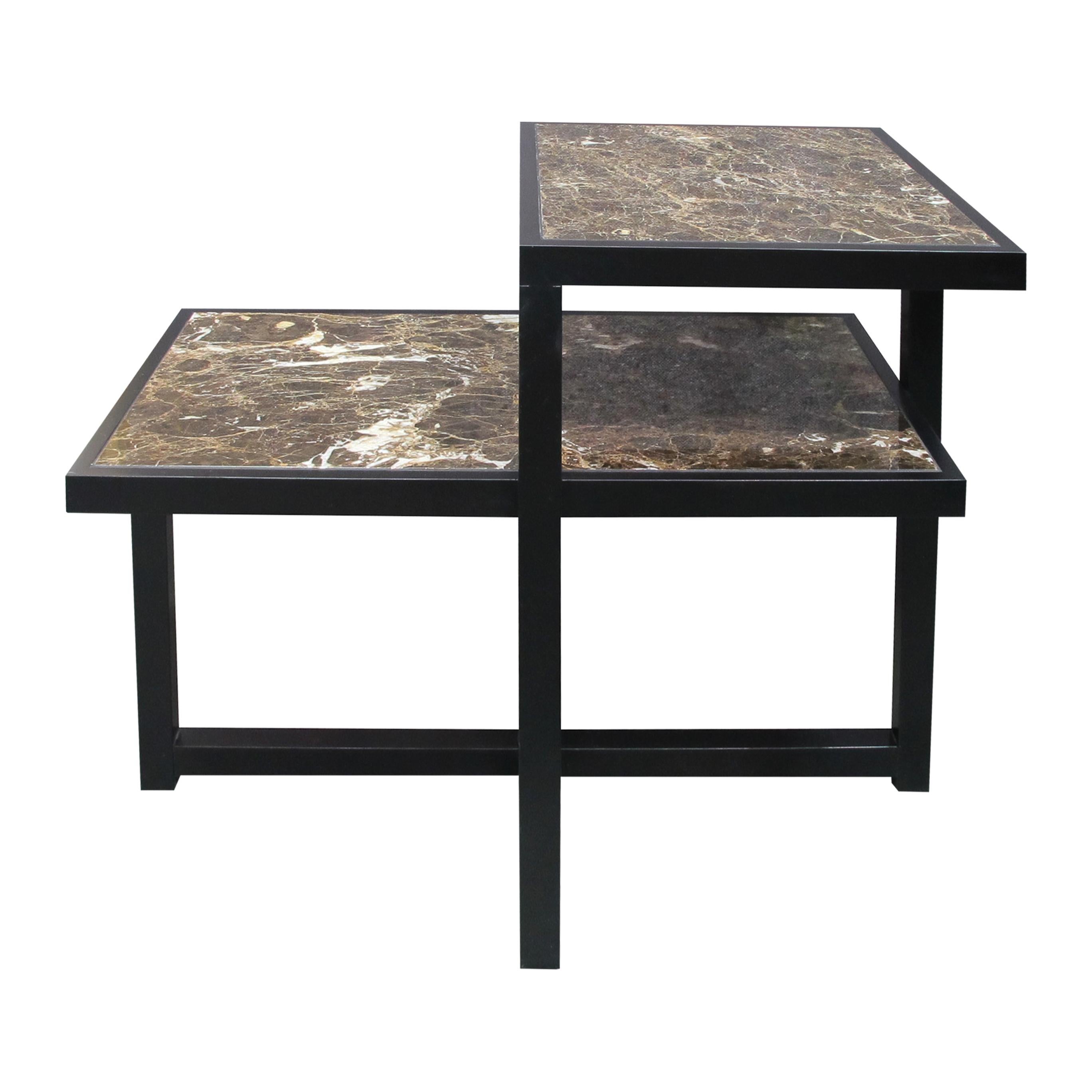 Pair of 1960s Italian Two-Tiered Side Tables with Marrón Emperador Marble Top In Good Condition In London, GB