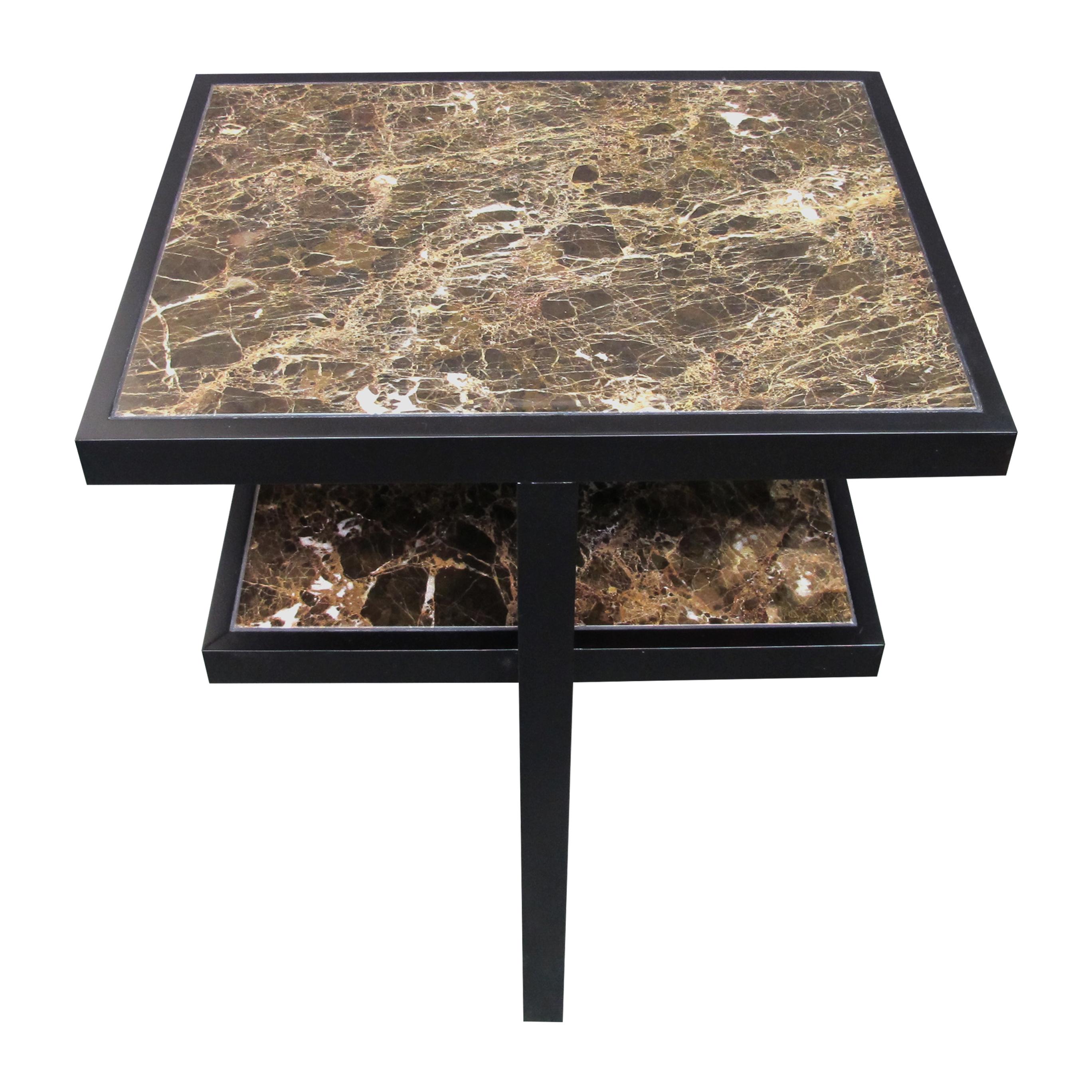 Mid-20th Century Pair of 1960s Italian Two-Tiered Side Tables with Marrón Emperador Marble Top