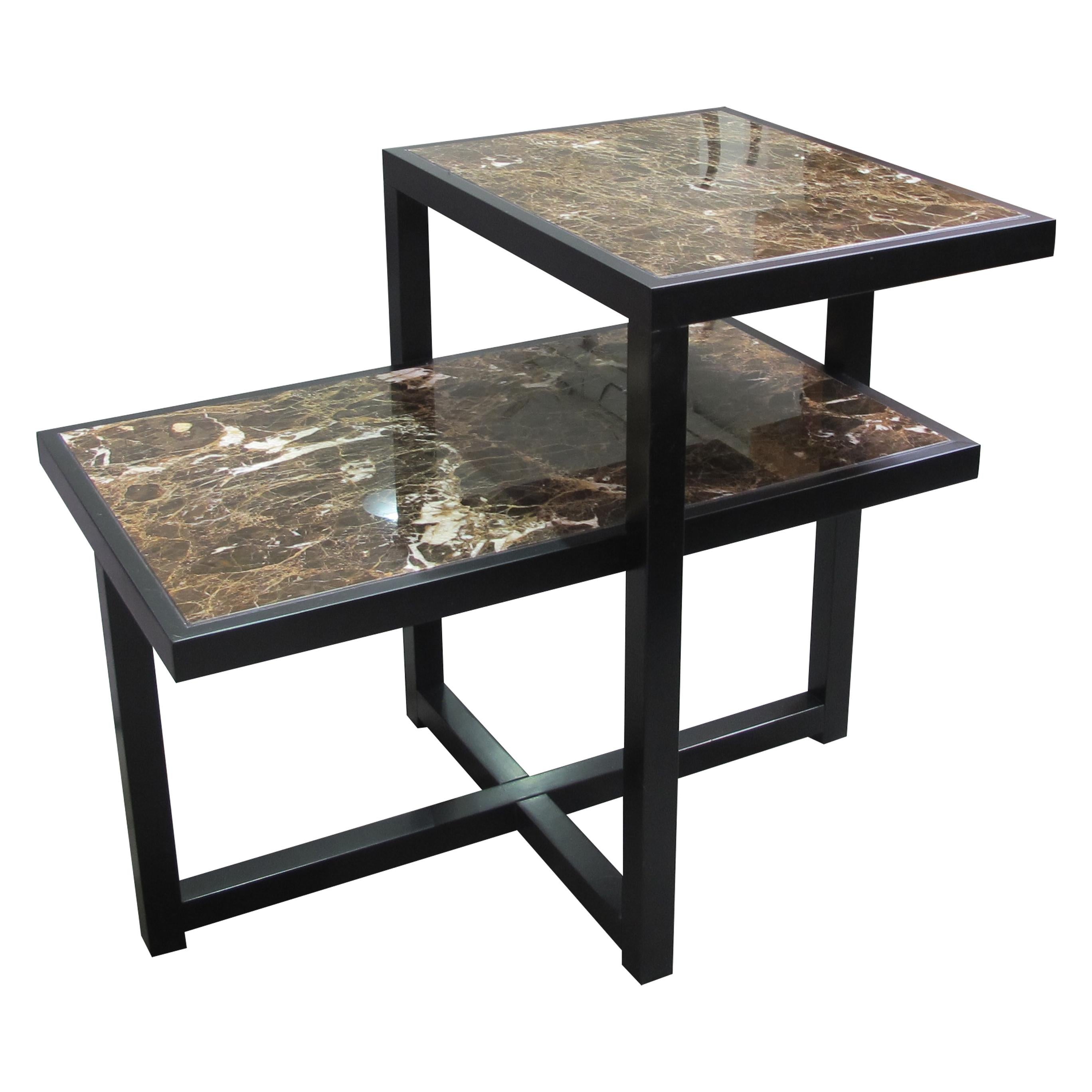 Pair of 1960s Italian Two-Tiered Side Tables with Marrón Emperador Marble Top 2