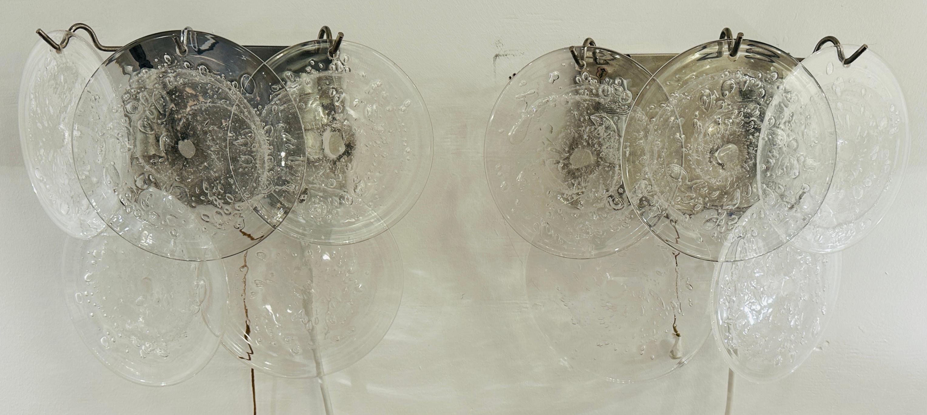 Paar 1960er Jahre Italienisch Vistosi Stil 5 Murano Glas Opaque Disc Wall Lights 6