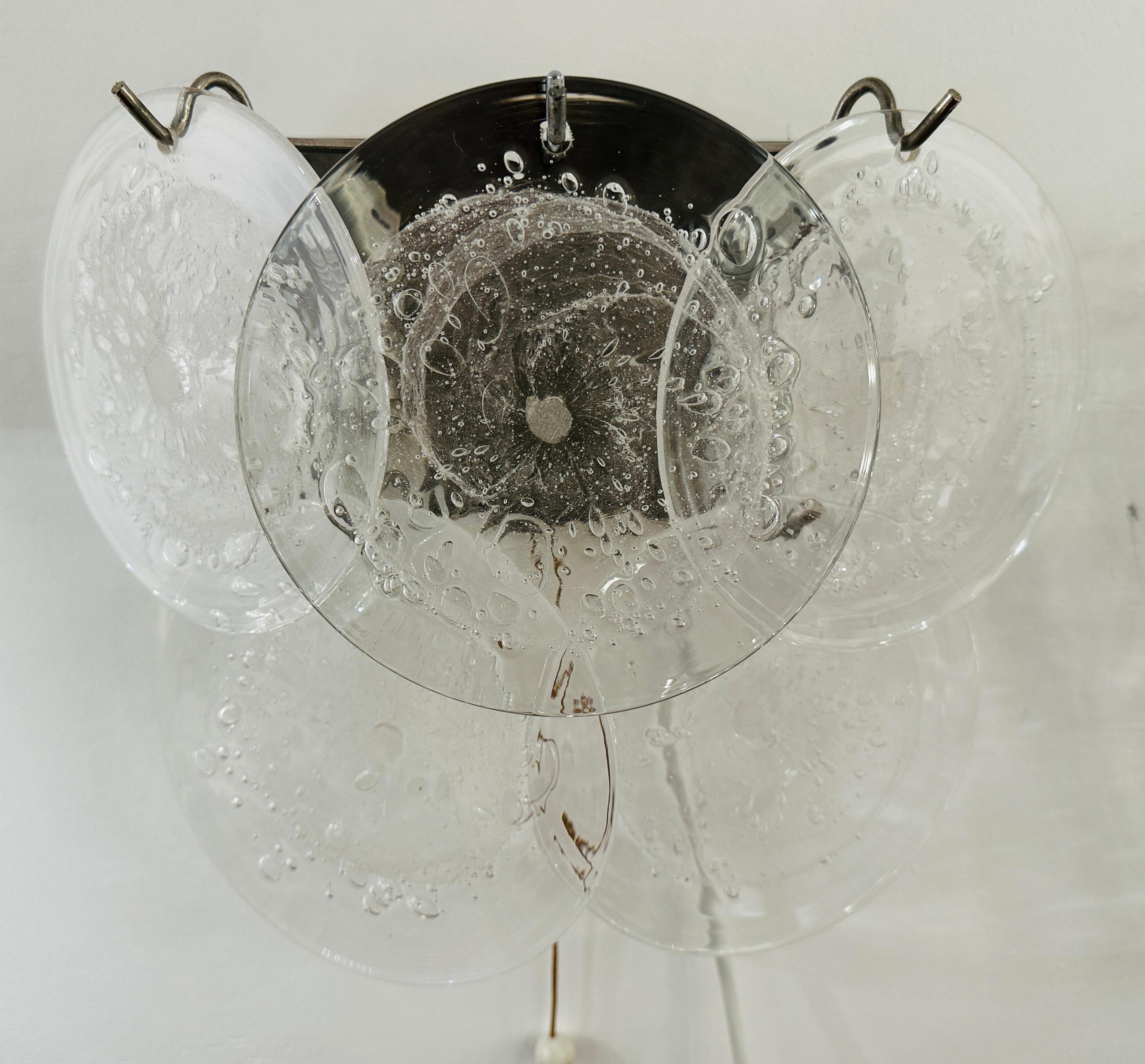 Paar 1960er Jahre Italienisch Vistosi Stil 5 Murano Glas Opaque Disc Wall Lights 7