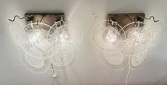 Pair of 1960s Italian Vistosi Style 5 Murano Glass Opaque Disc Wall Lights