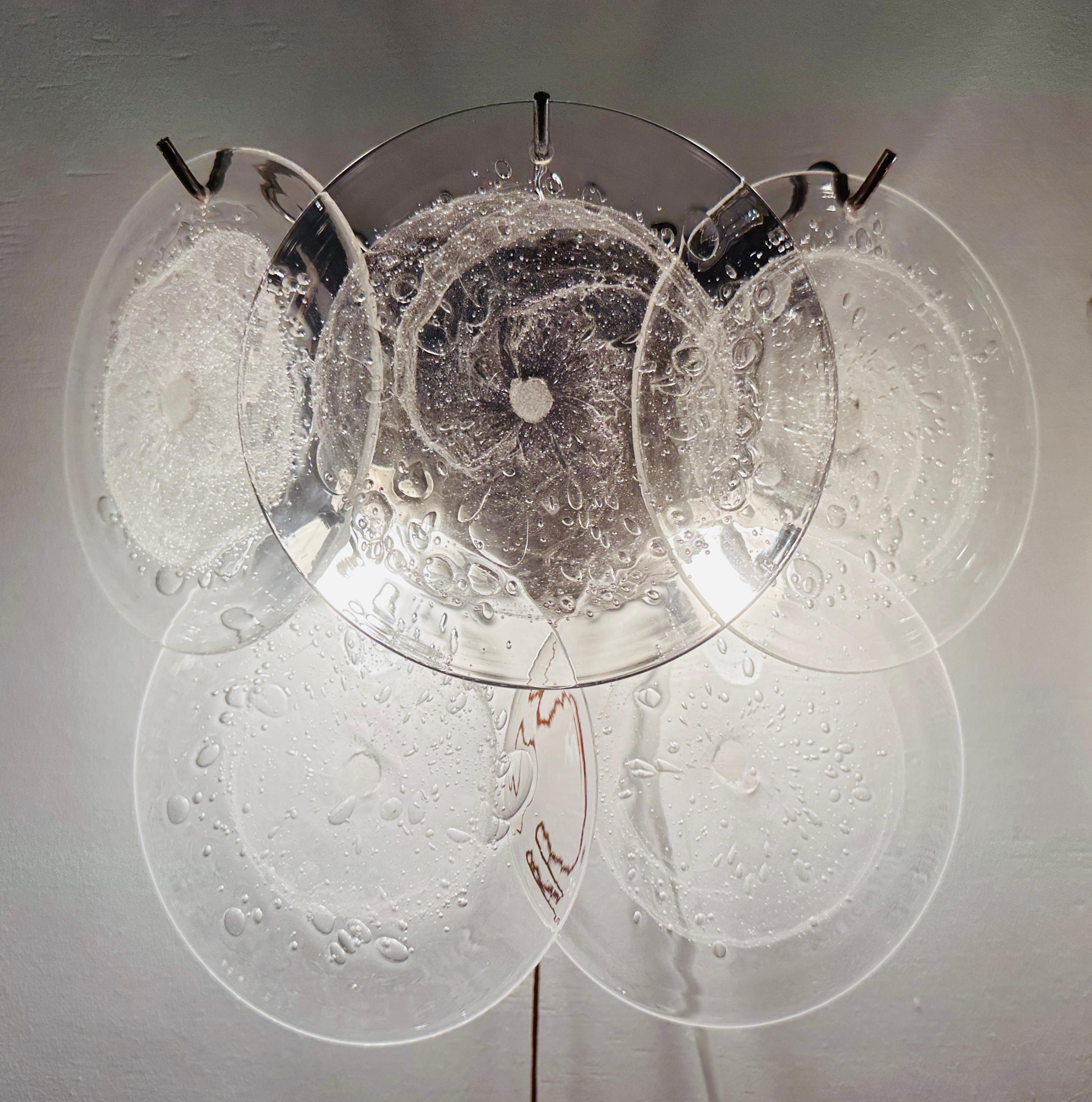 Paar 1960er Jahre Italienisch Vistosi Stil 5 Murano Glas Opaque Disc Wall Lights (Moderne der Mitte des Jahrhunderts)