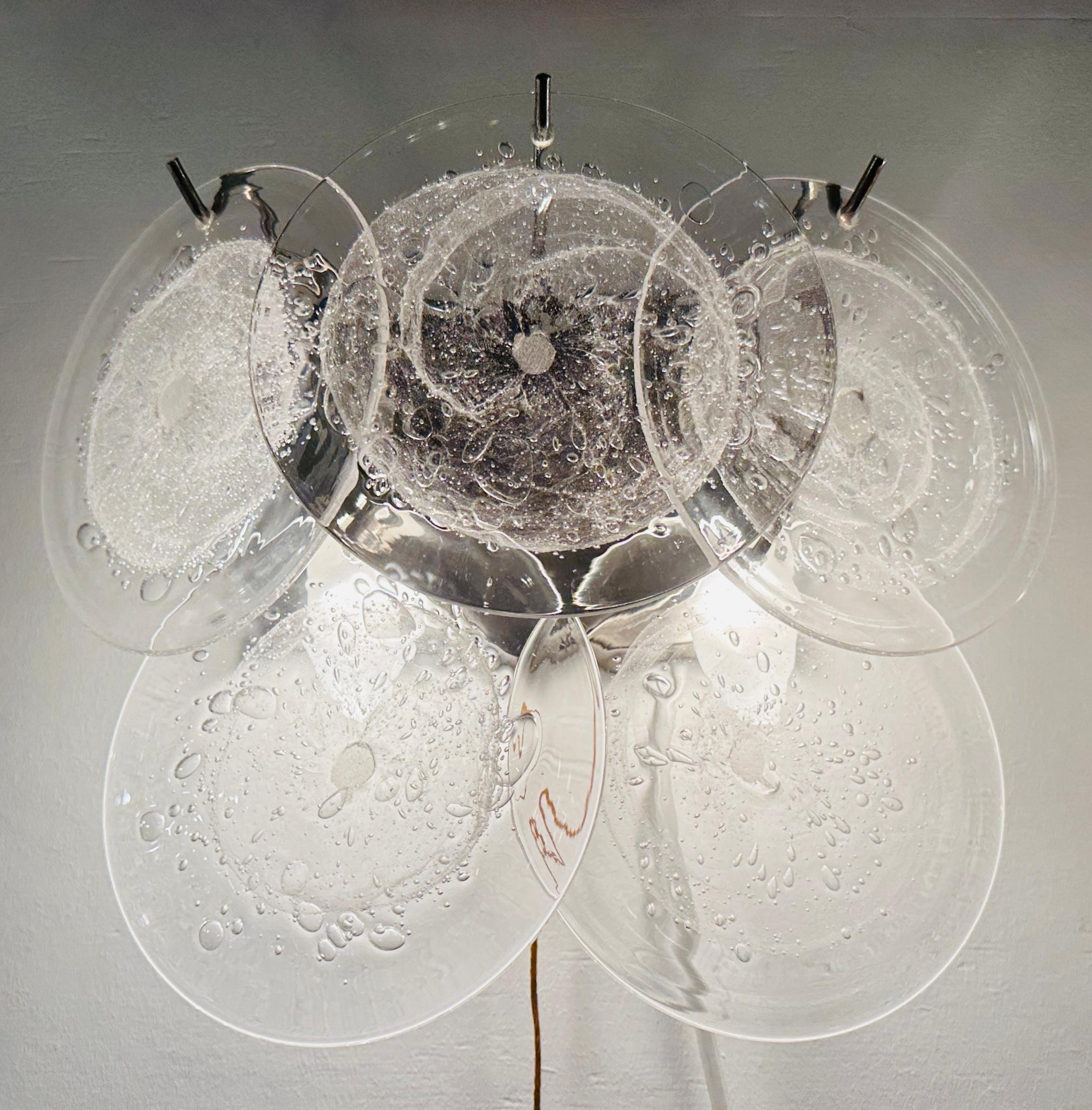 Paar 1960er Jahre Italienisch Vistosi Stil 5 Murano Glas Opaque Disc Wall Lights (Gebürstet)