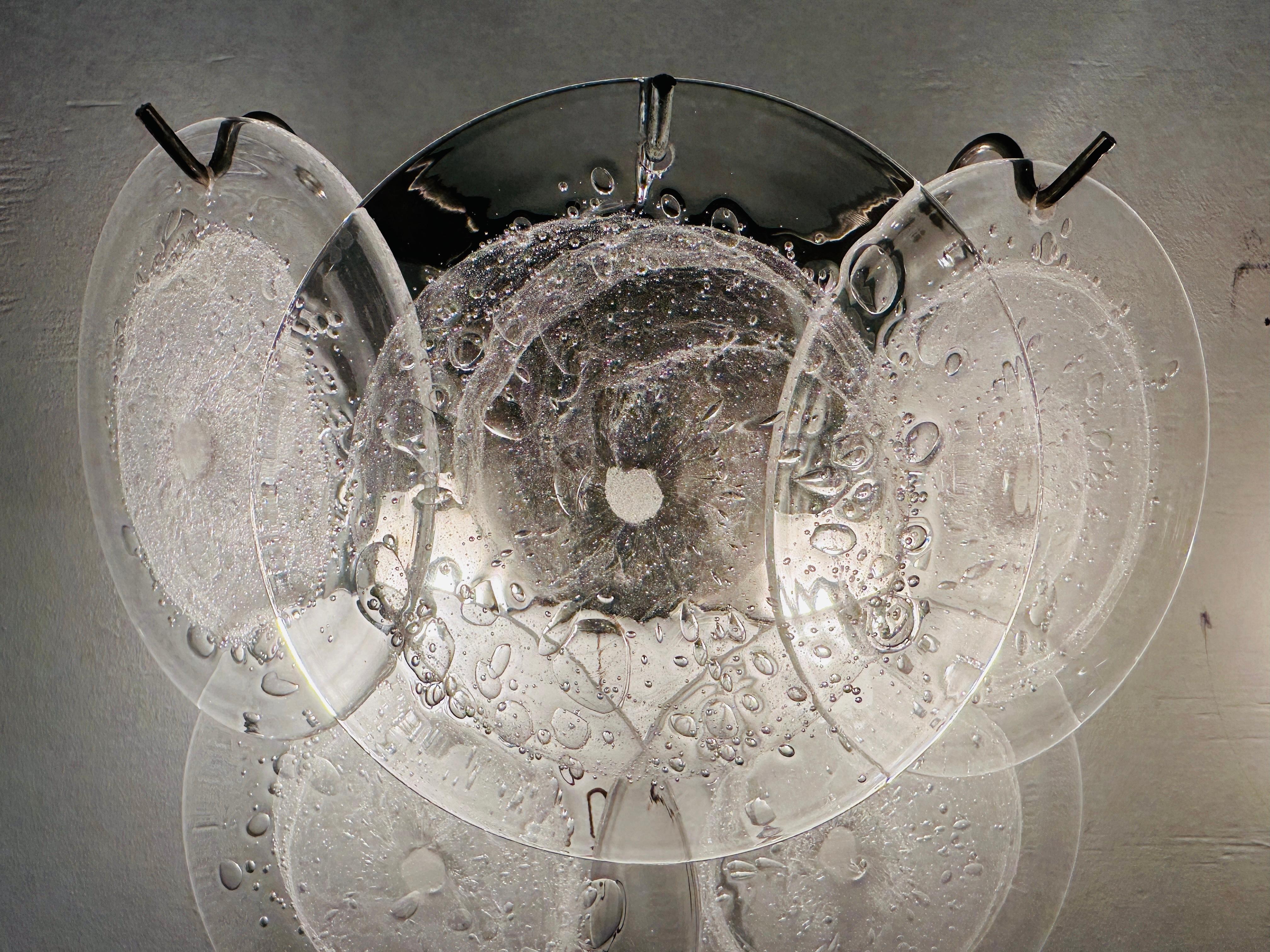 Paar 1960er Jahre Italienisch Vistosi Stil 5 Murano Glas Opaque Disc Wall Lights (Metall)