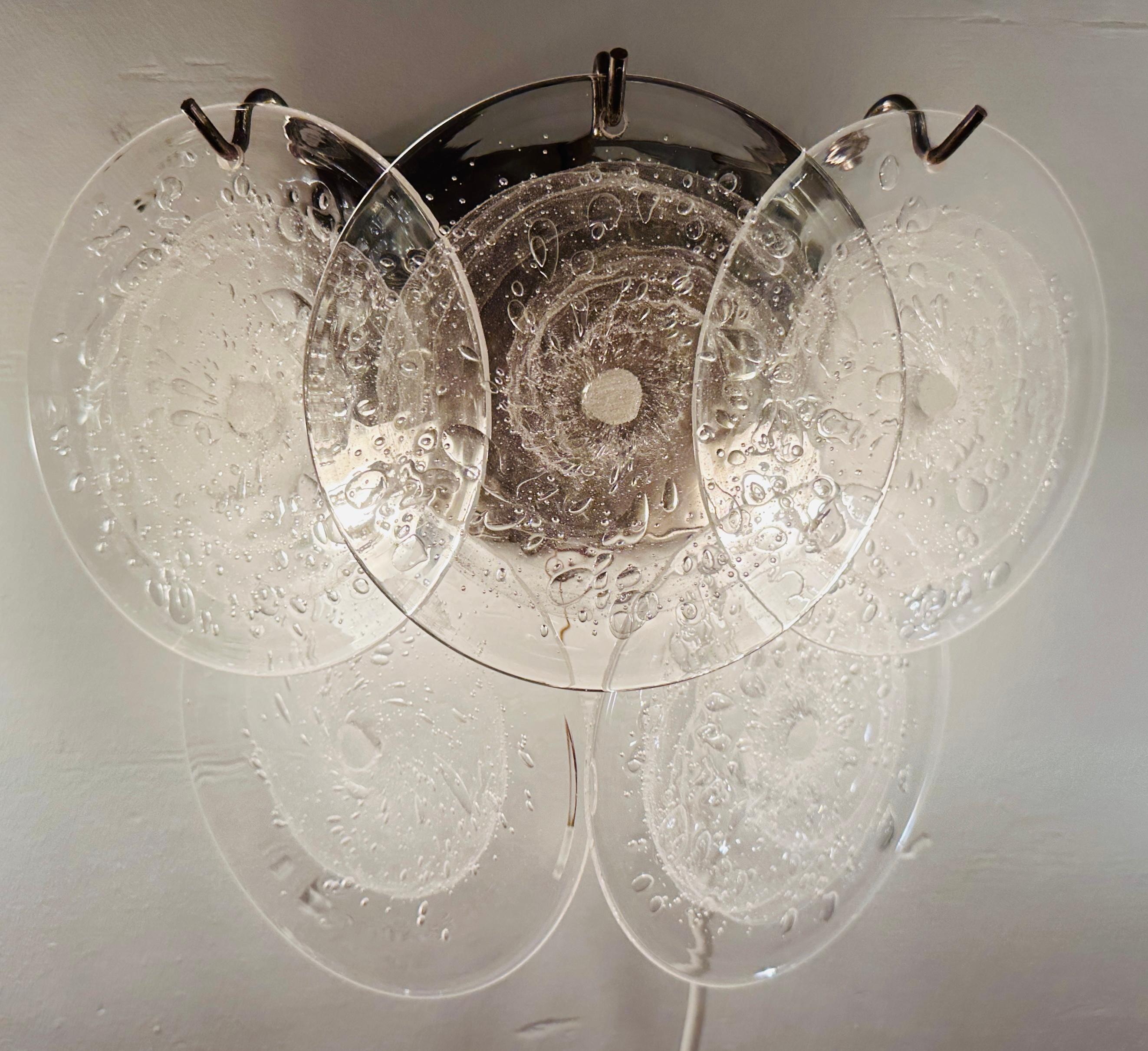 Paar 1960er Jahre Italienisch Vistosi Stil 5 Murano Glas Opaque Disc Wall Lights 1
