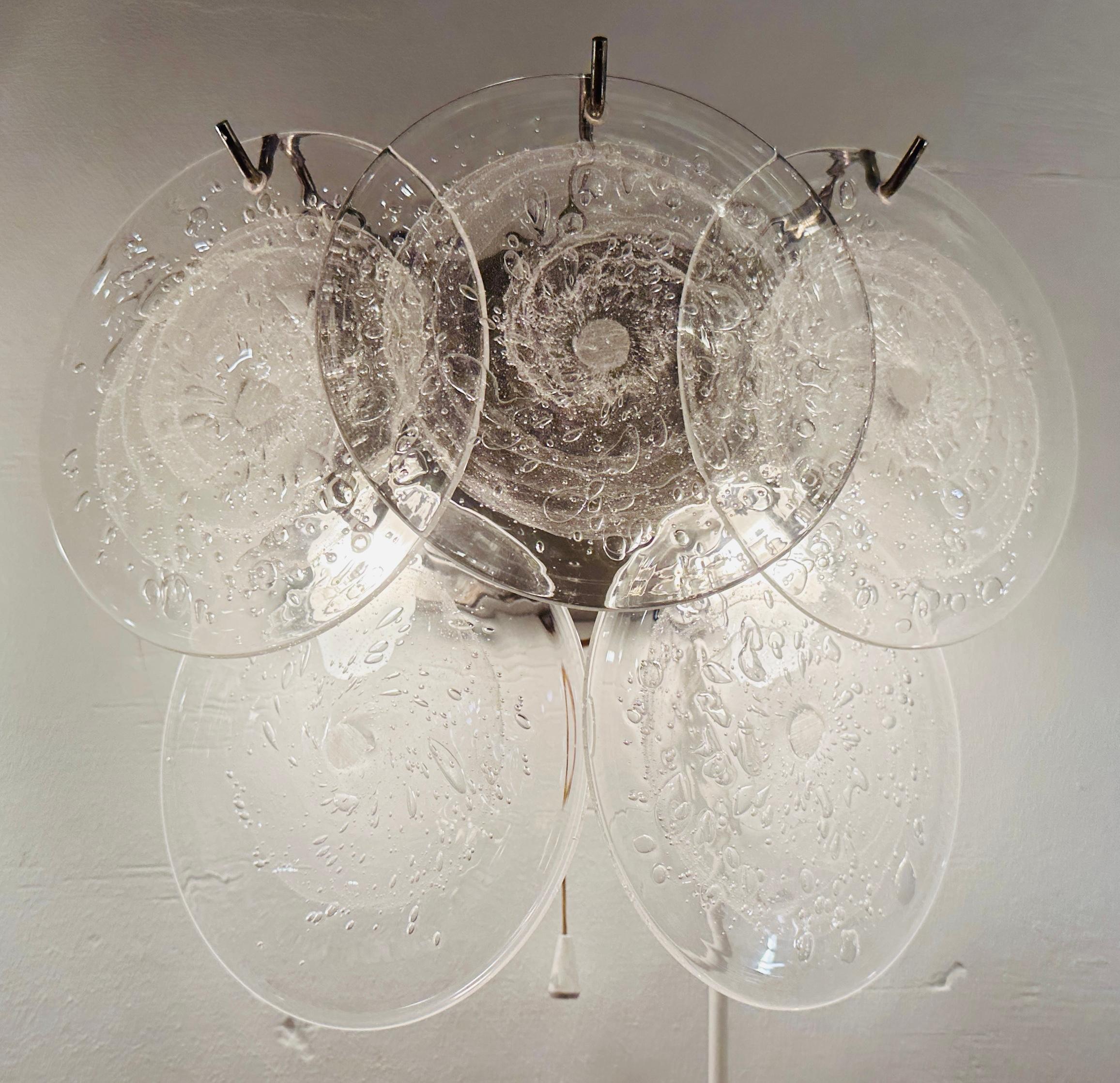 Paar 1960er Jahre Italienisch Vistosi Stil 5 Murano Glas Opaque Disc Wall Lights 2