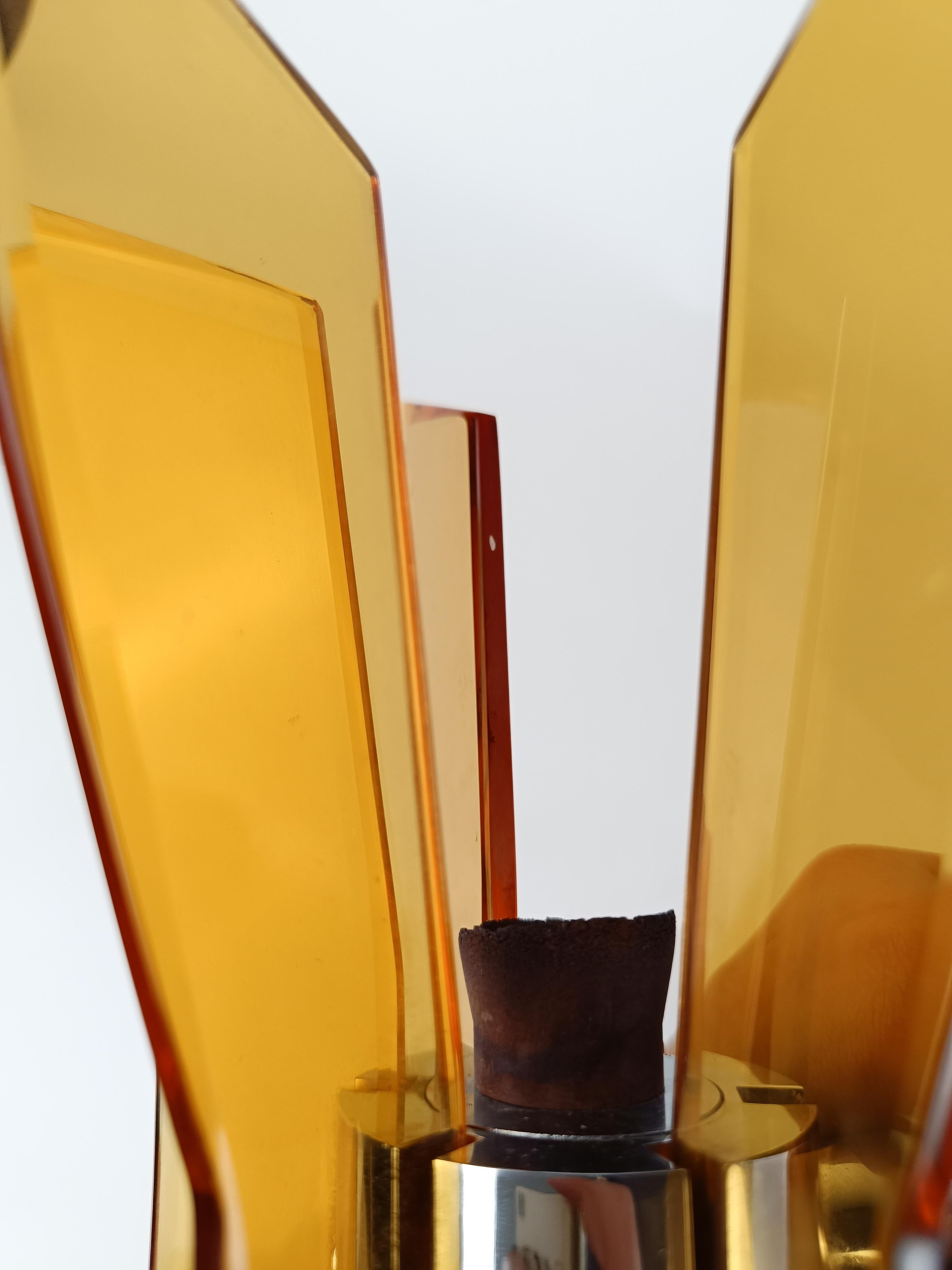 Pair of 1960s Italian Wall Lights in Chromed Metal and Beveled Yellow Glass  For Sale 8