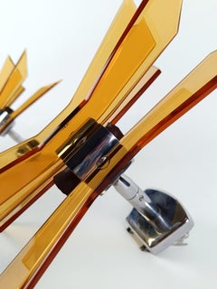 Pair of 1960s Italian Wall Lights in Chromed Metal and Beveled Yellow Glass