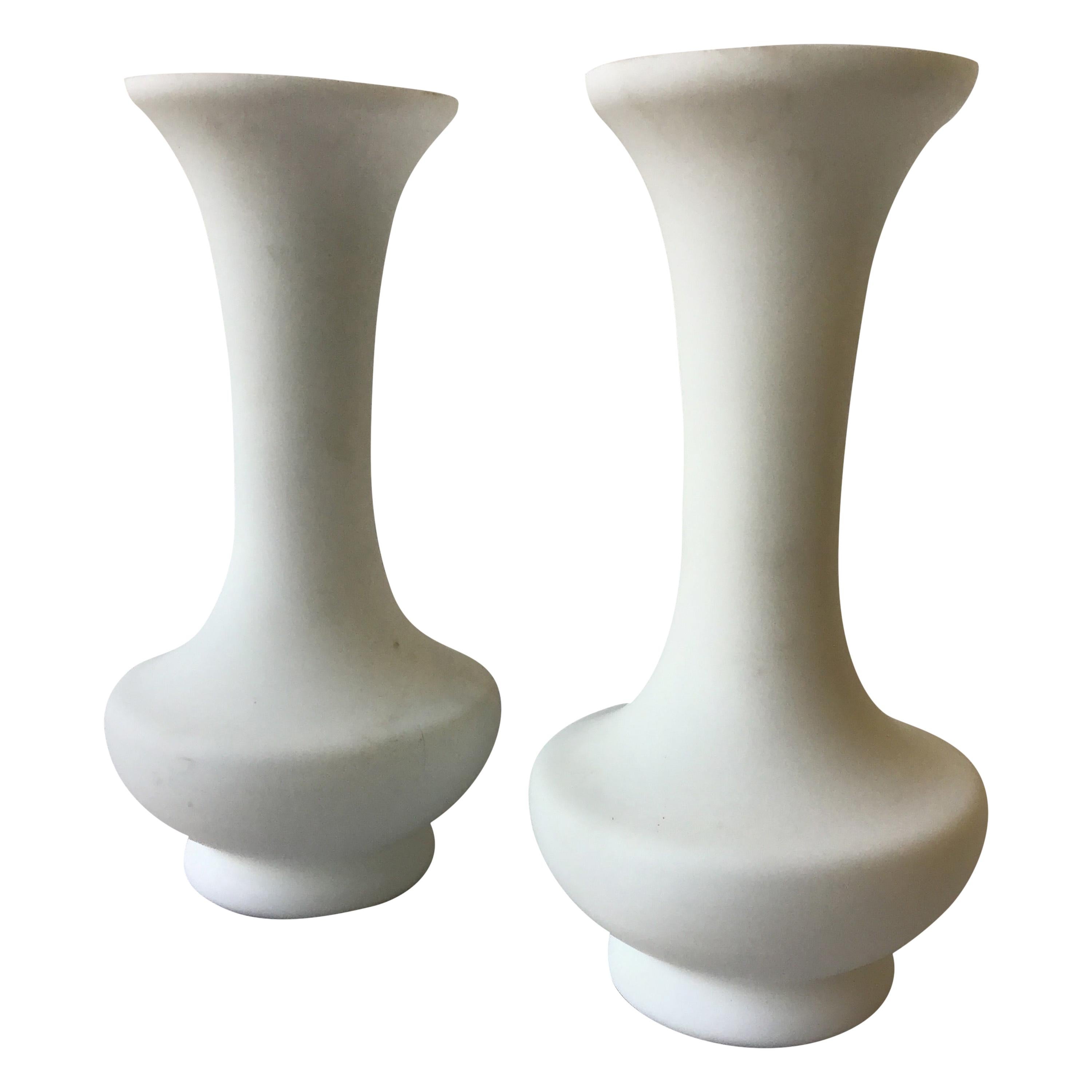 Pair of 1960s Italian White Frosted Glass Lamps