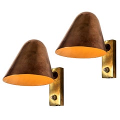 Pair of 1960s Jacques Biny Brass and Copper Wall Lights