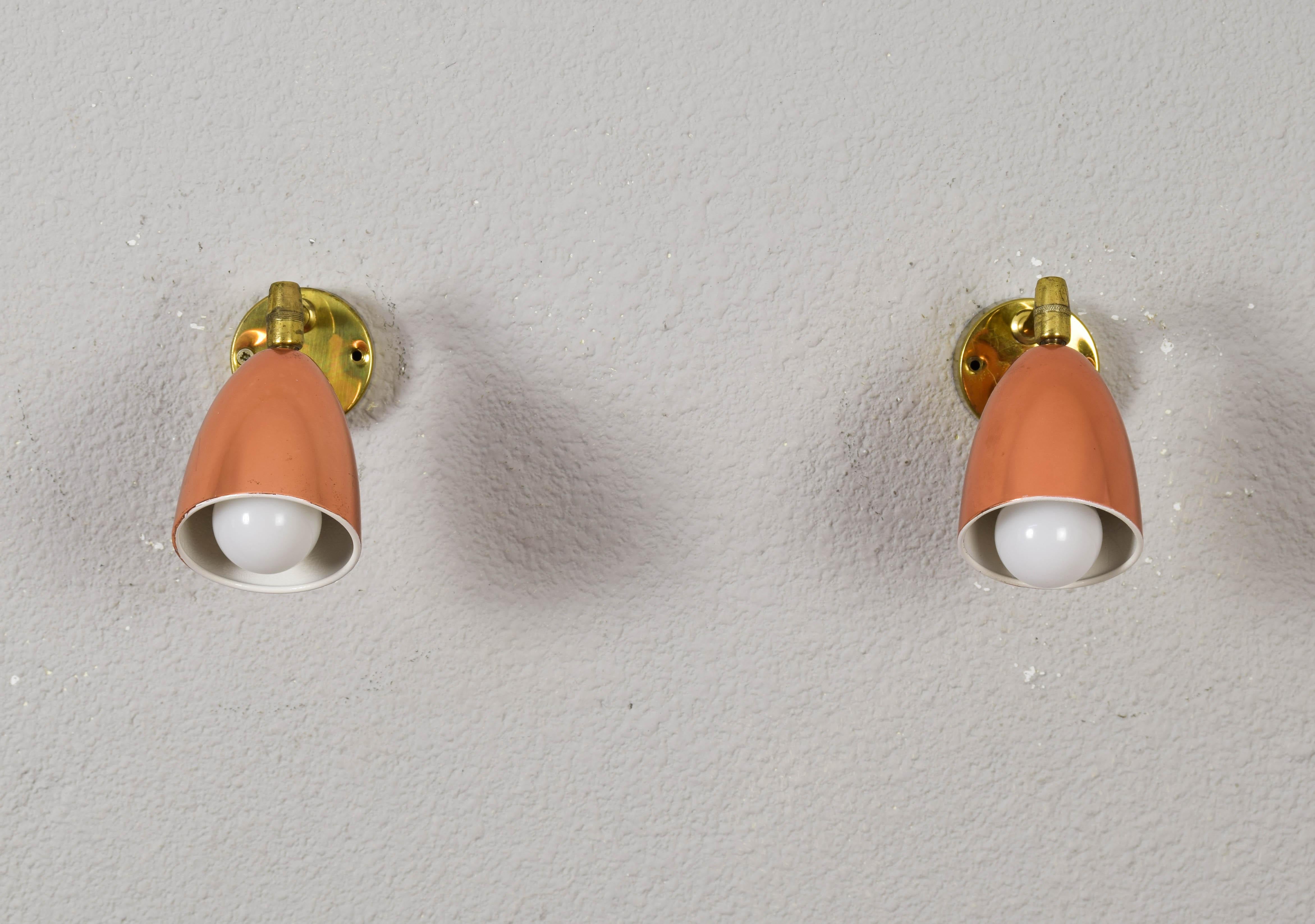 20th Century Pair of 1960s Jacques Biny Style Brass and Copper Wall Lights  For Sale