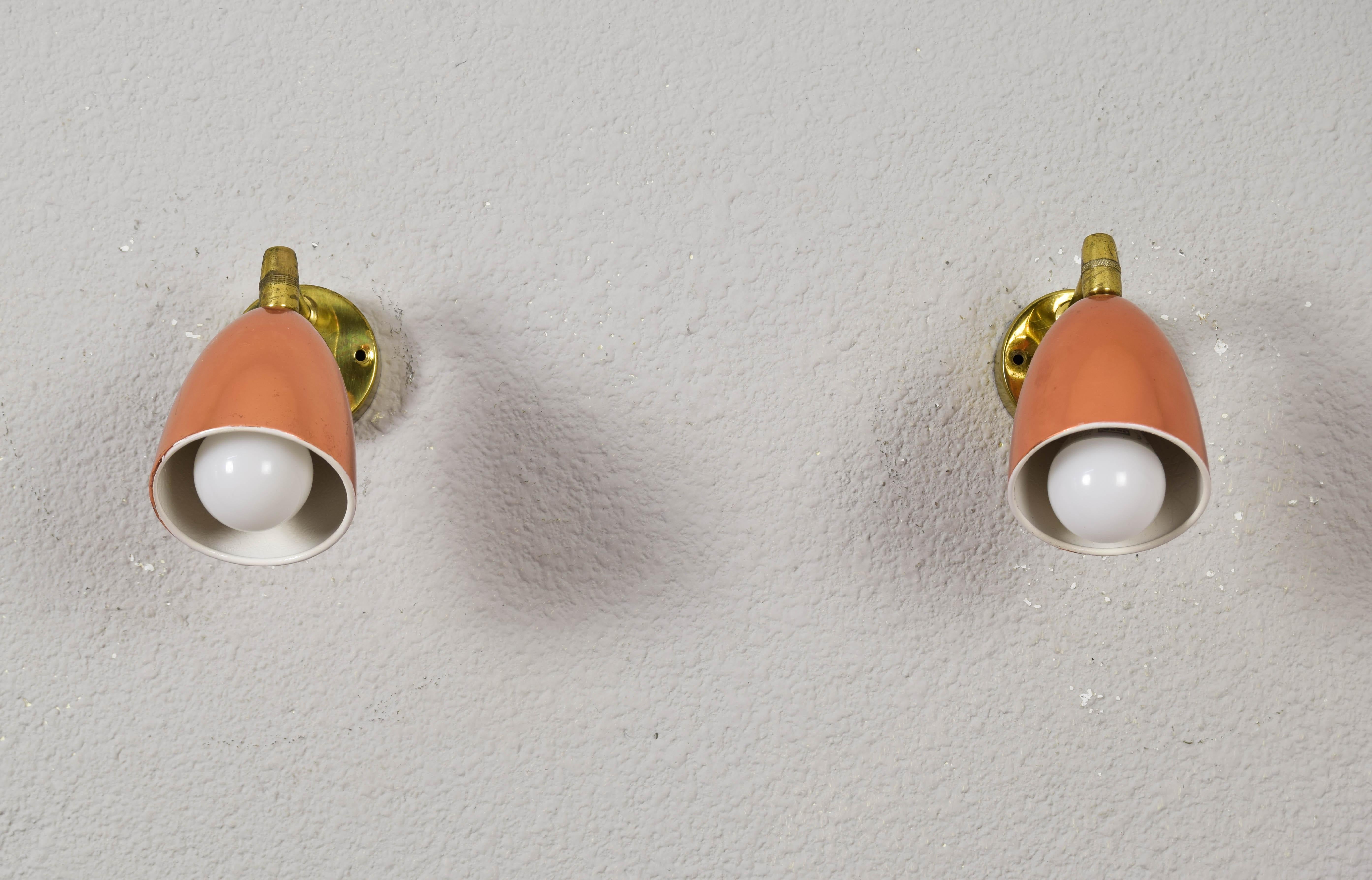 Pair of 1960s Jacques Biny Style Brass and Copper Wall Lights  For Sale 1