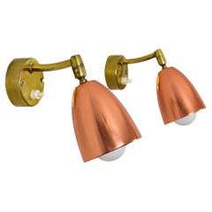 Pair of 1960s Jacques Biny Style Brass and Copper Wall Lights 