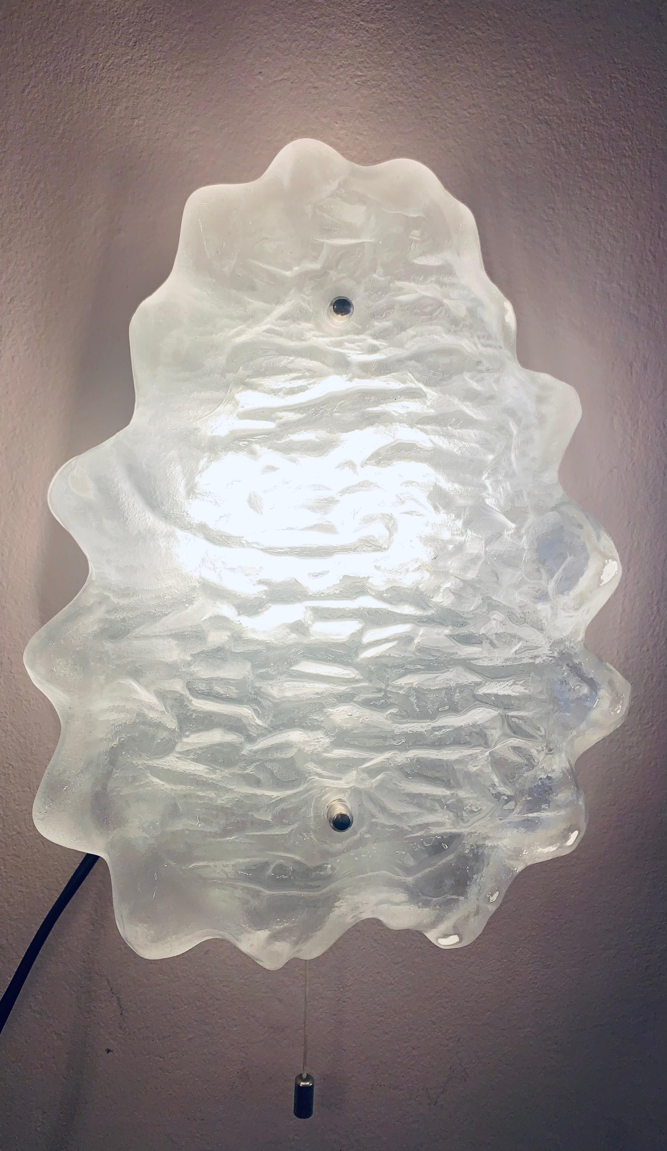 20th Century Pair of 1960s J.T Kalmar Iced Frosted Glass Wall Sconces or Lights for Kalmar