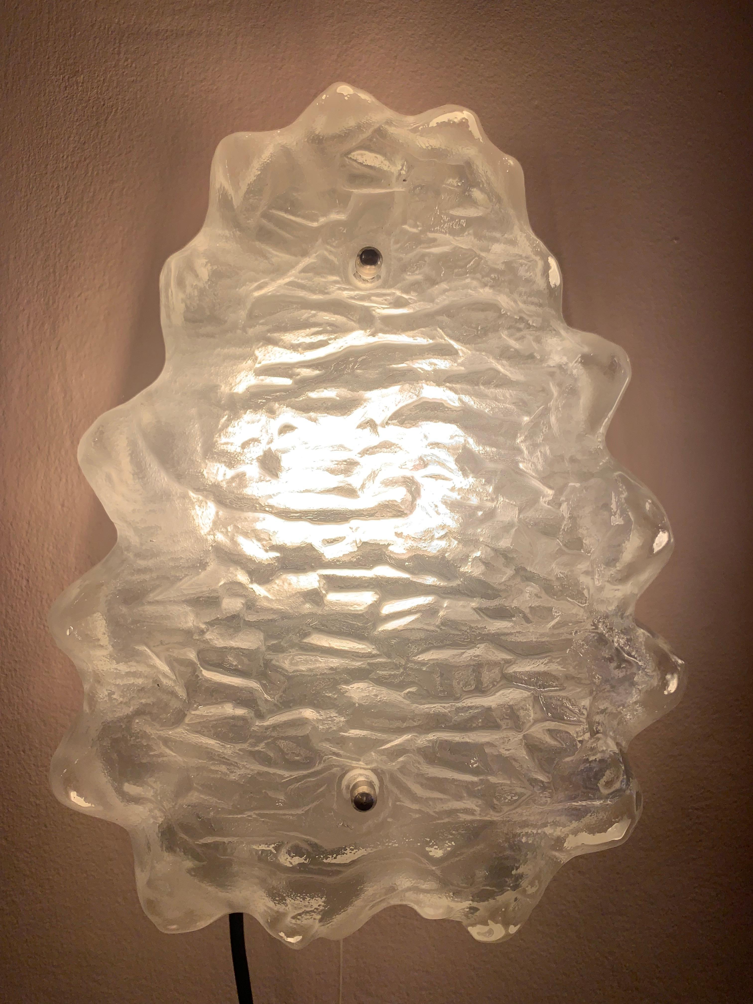 Pair of 1960s J.T Kalmar Iced Frosted Glass Wall Sconces or Lights for Kalmar 1