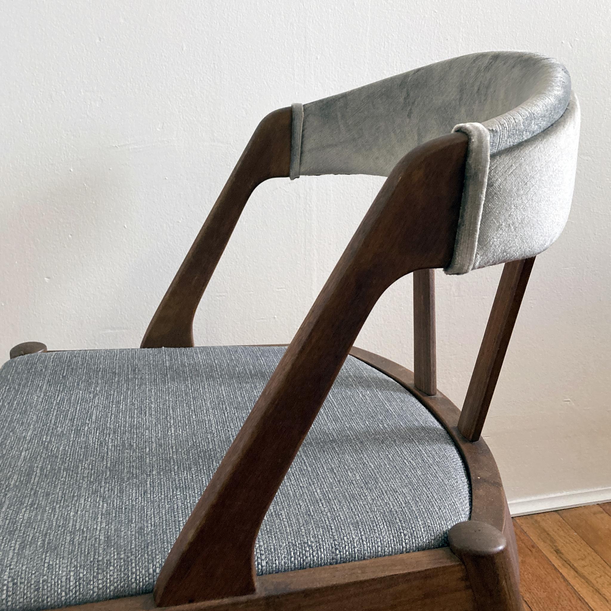 Kai Kristiansen Style Reupholstered Curved Back Gray Chairs, 1960s, Pair of Two For Sale 1