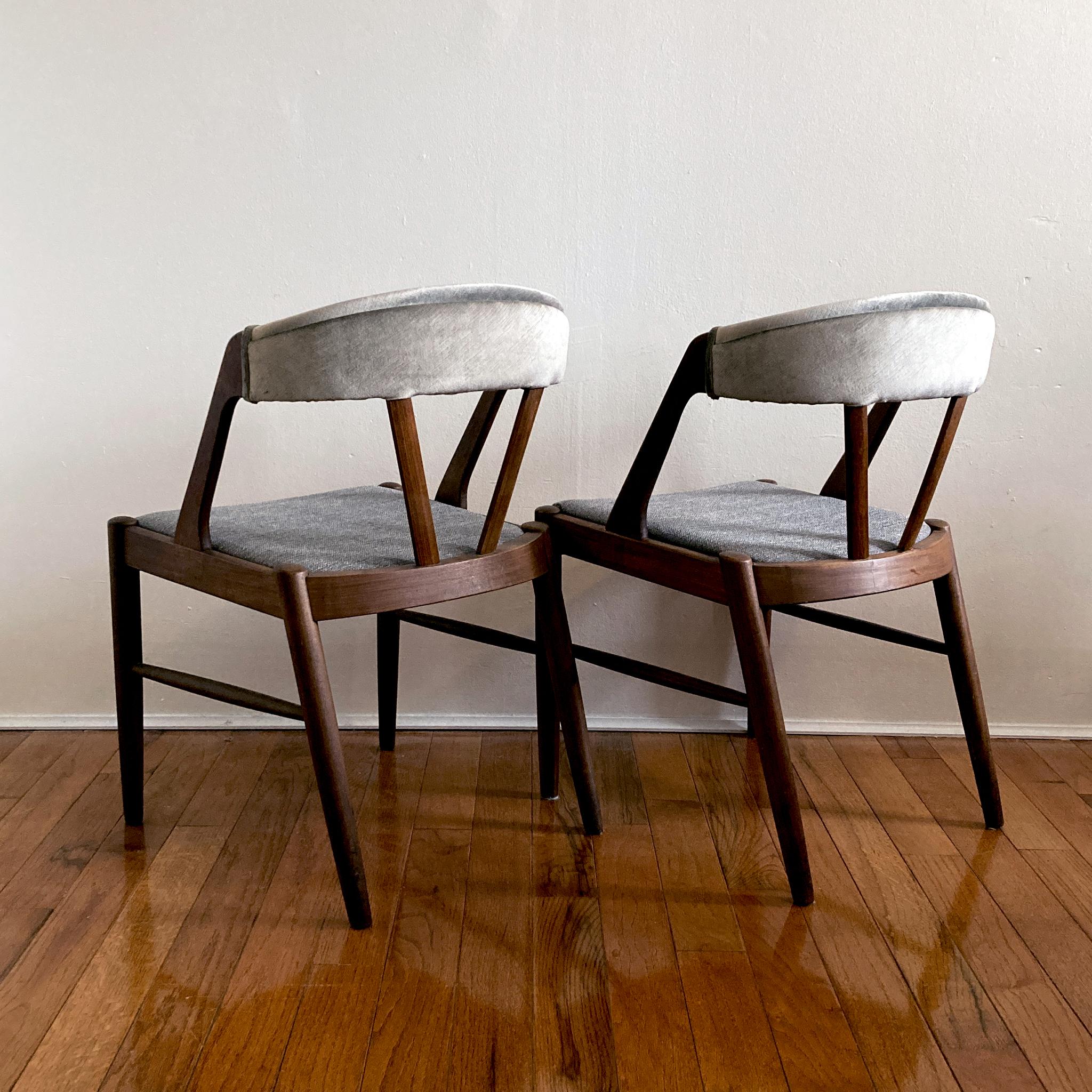 Danish Kai Kristiansen Style Reupholstered Curved Back Gray Chairs, 1960s, Pair of Two For Sale