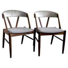 Vintage Kai Kristiansen Style Reupholstered Curved Back Gray Chairs, 1960s, Pair of Two