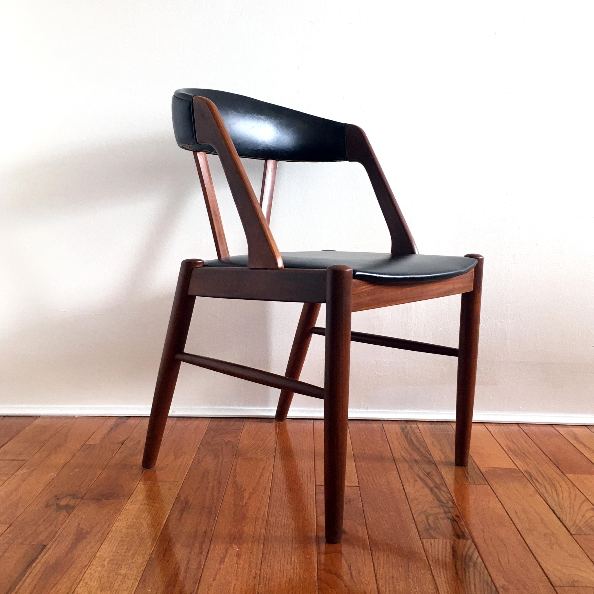 Pair of 1960's Kai Kristiansen Style Midcentury Teak and Black Chairs 3