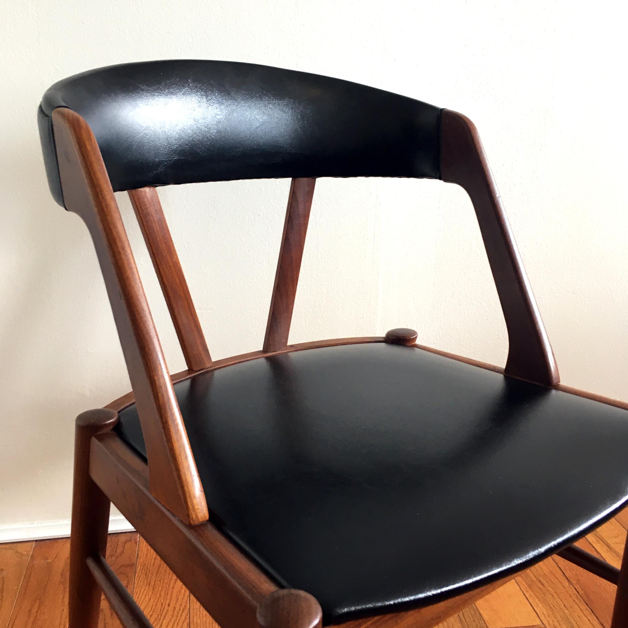 Pair of 1960's Kai Kristiansen Style Midcentury Teak and Black Chairs 4