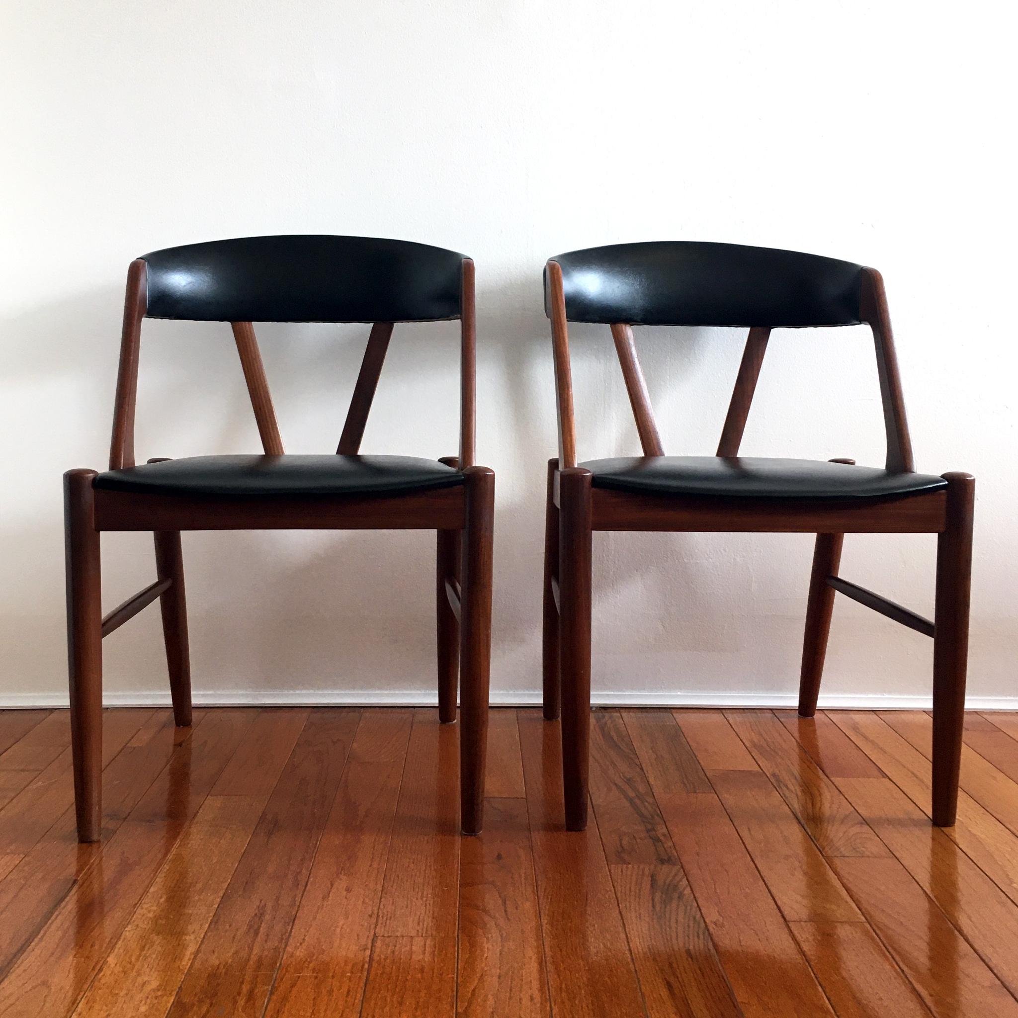 Mid-Century Modern Pair of 1960's Kai Kristiansen Style Midcentury Teak and Black Chairs