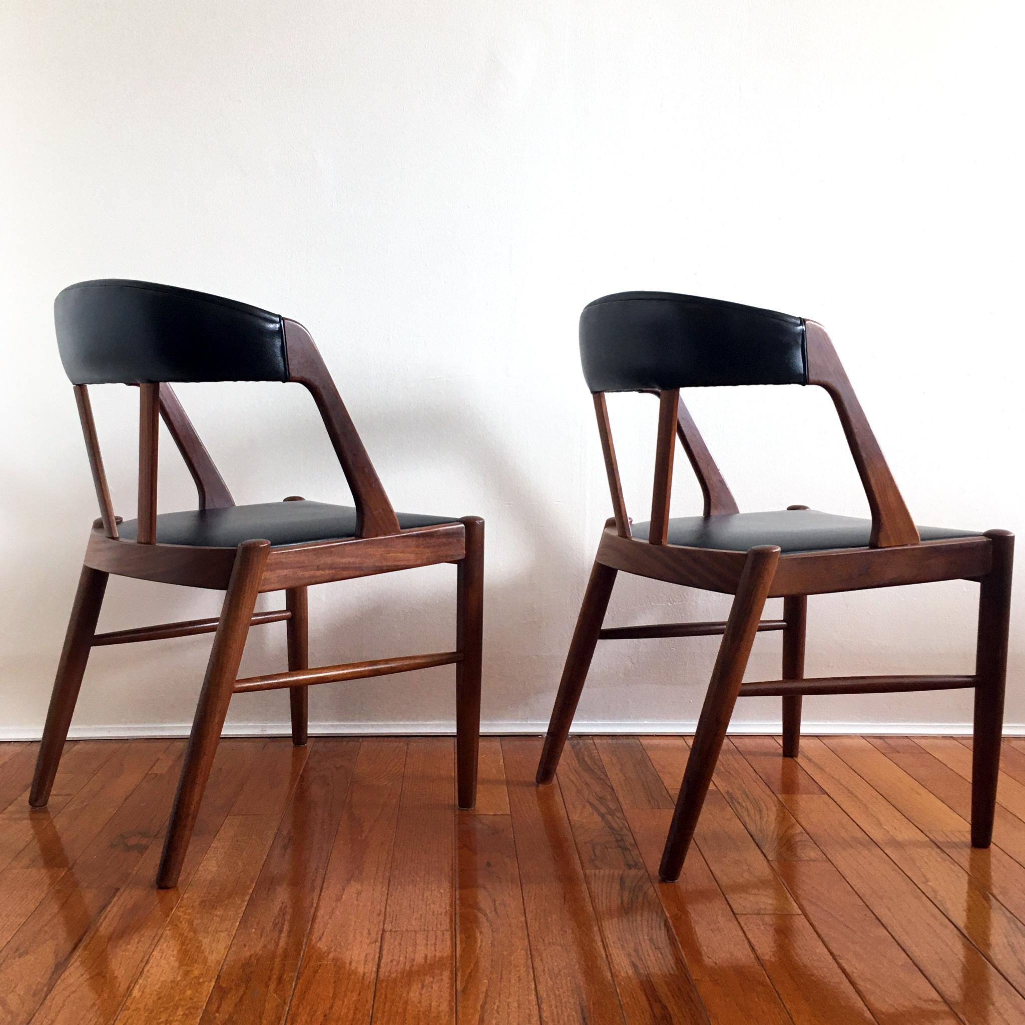 Danish Pair of 1960's Kai Kristiansen Style Midcentury Teak and Black Chairs