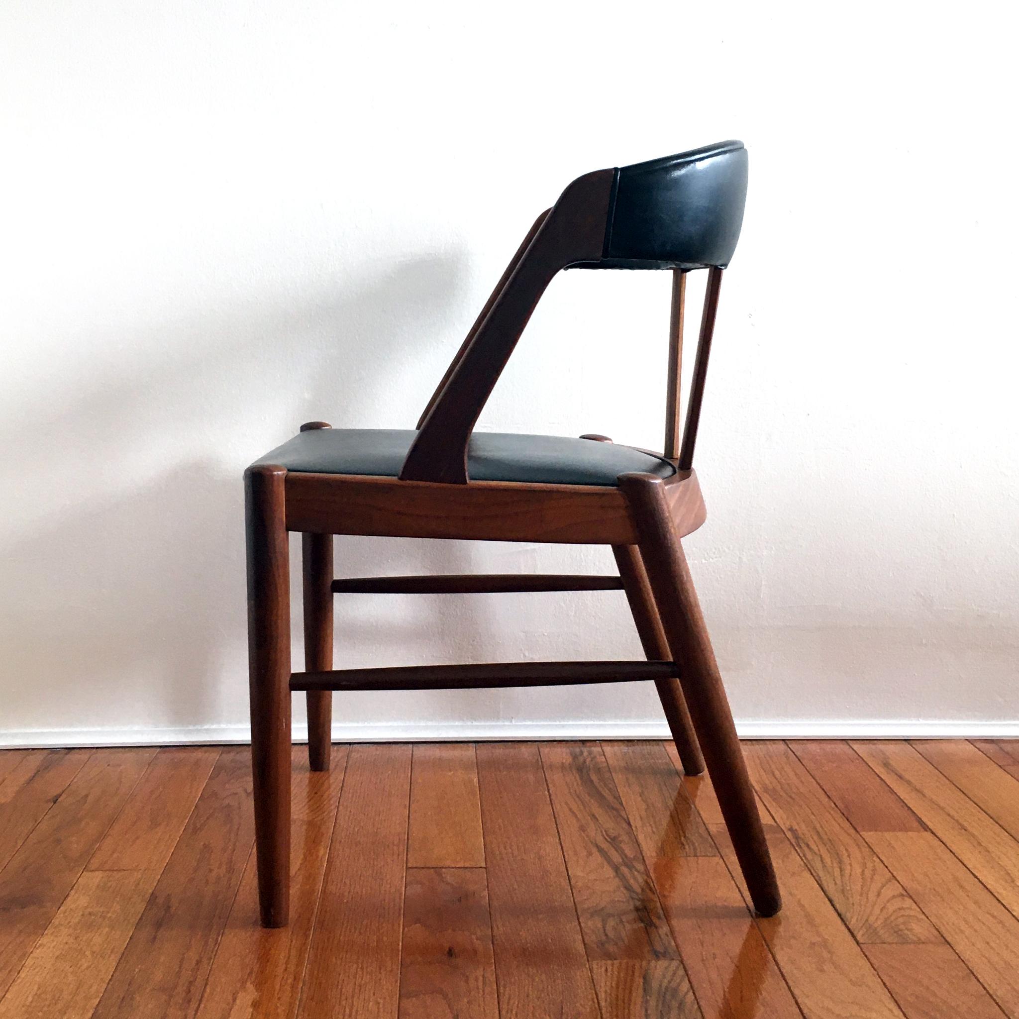 Faux Leather Pair of 1960's Kai Kristiansen Style Midcentury Teak and Black Chairs