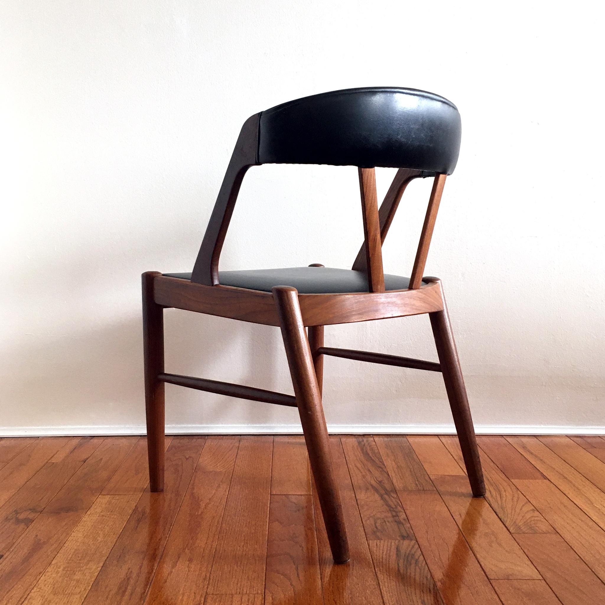 Pair of 1960's Kai Kristiansen Style Midcentury Teak and Black Chairs 1