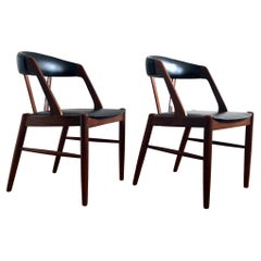 Pair of 1960's Kai Kristiansen Style Midcentury Teak and Black Chairs