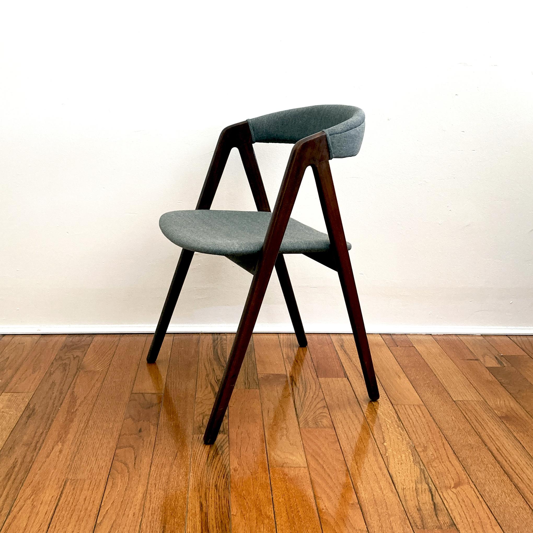 Pair of 1960's Kai Kristiansen Style Mid-Century Teak and Grey Chairs 4