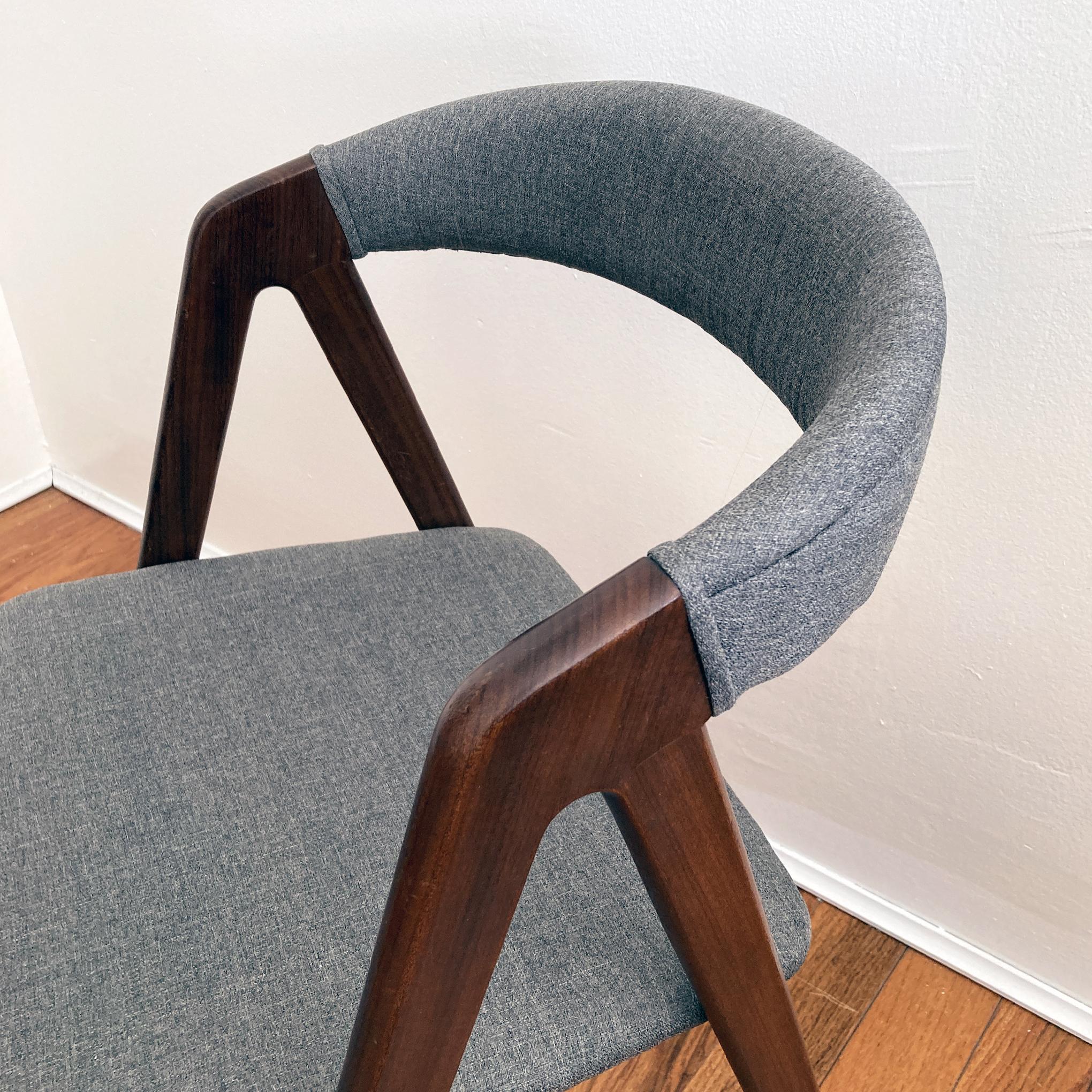 Pair of 1960's Kai Kristiansen Style Mid-Century Teak and Grey Chairs 5