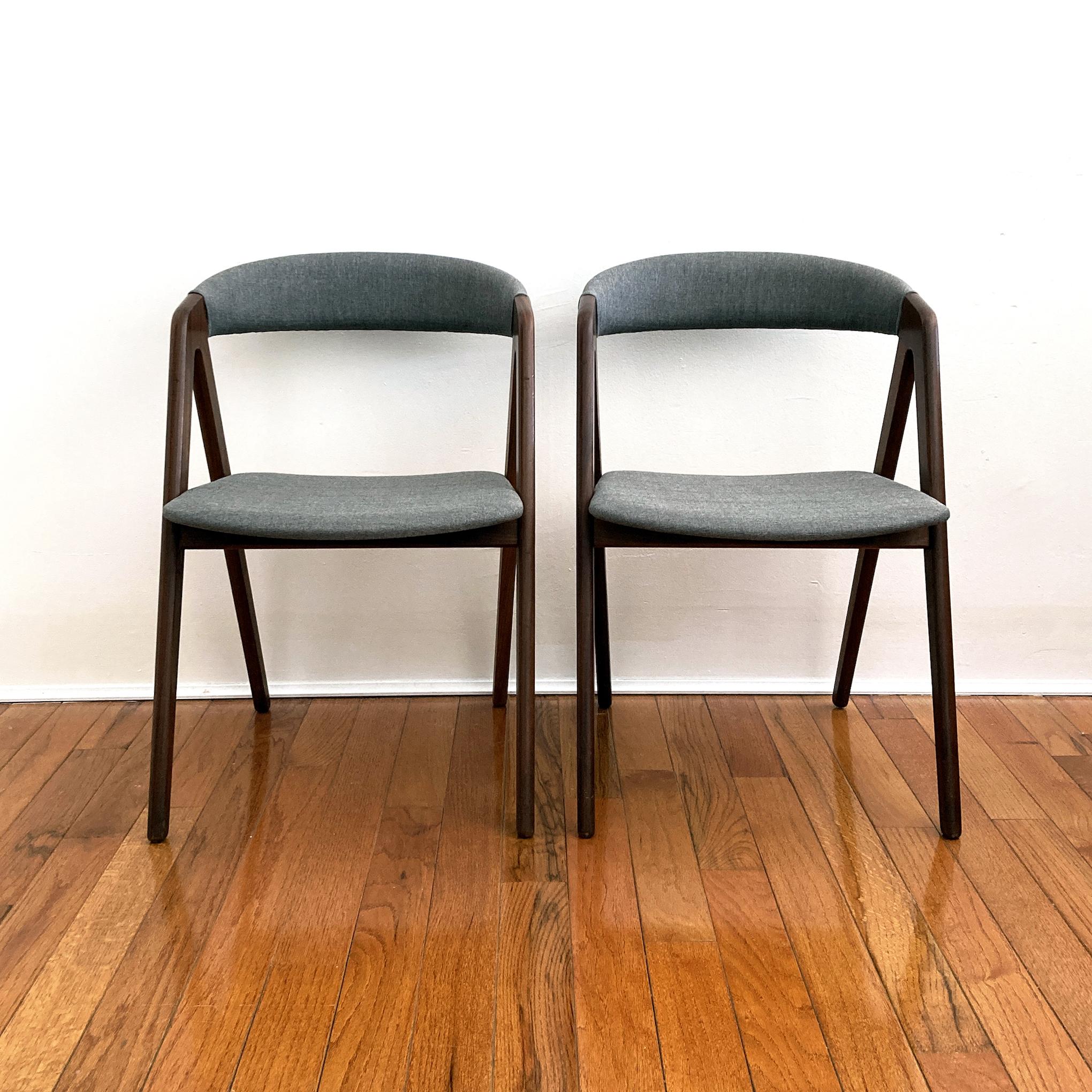 Mid-Century Modern Pair of 1960's Kai Kristiansen Style Mid-Century Teak and Grey Chairs