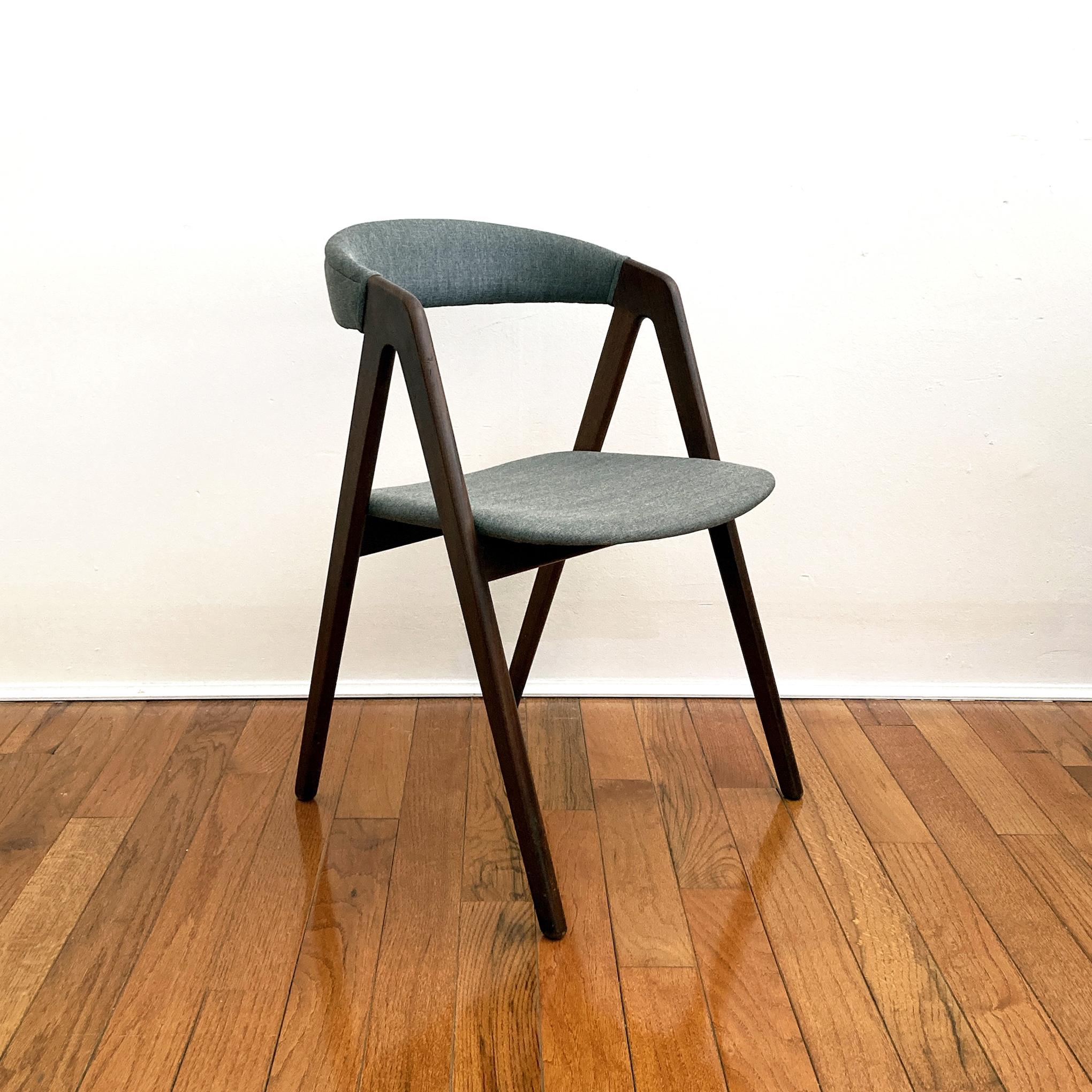 Pair of 1960's Kai Kristiansen Style Mid-Century Teak and Grey Chairs In Good Condition In New York, NY