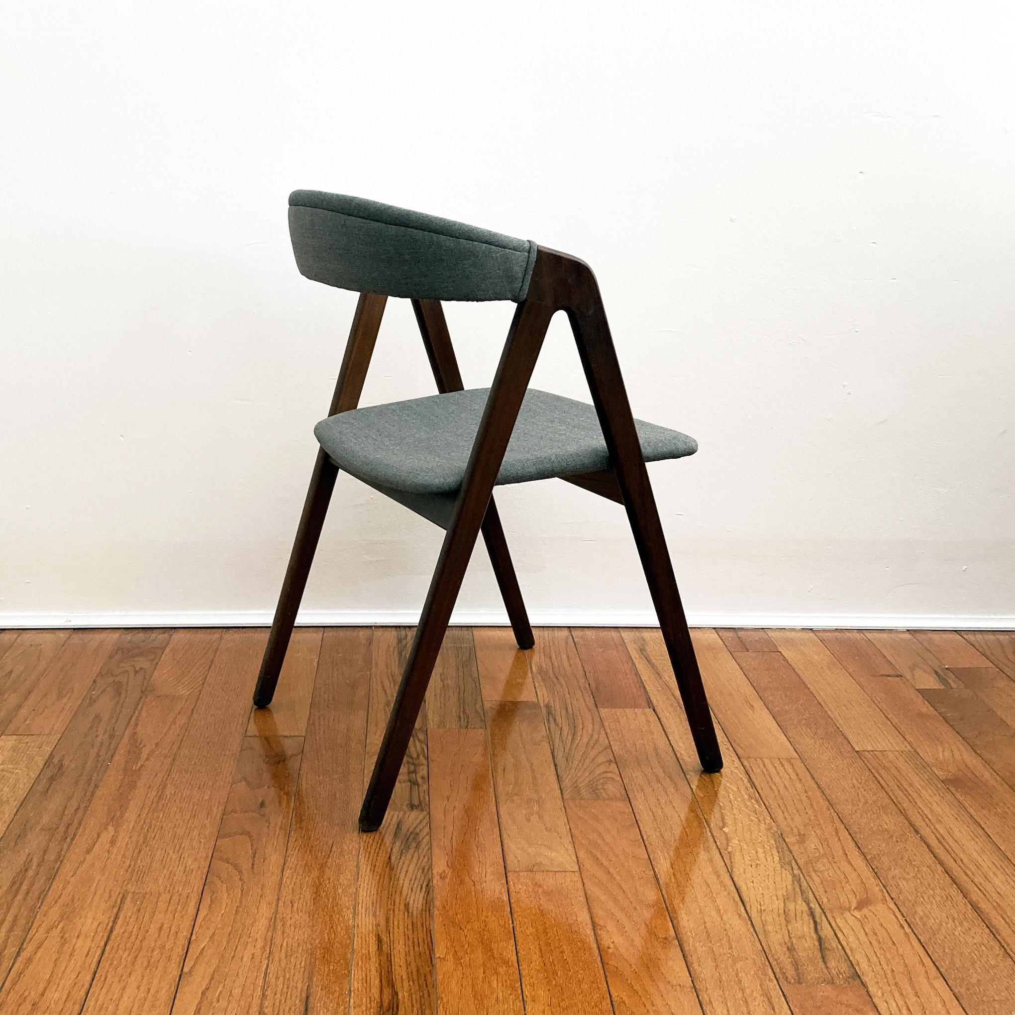 Fabric Pair of 1960's Kai Kristiansen Style Mid-Century Teak and Grey Chairs