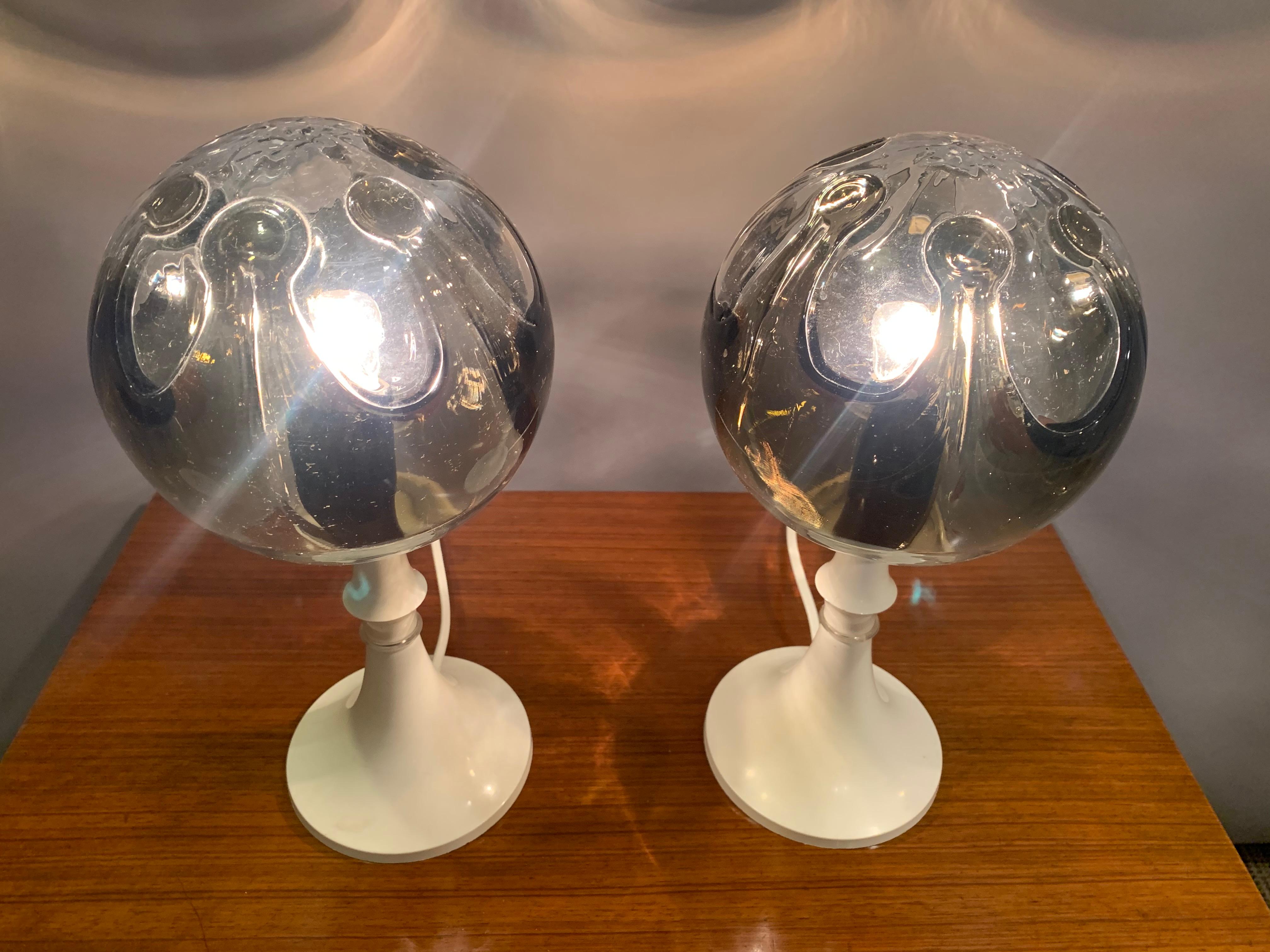 Mid-Century Modern Pair of 1960s Kaiser Leuchten Mazzega Globe Glass Conical Based Table Lamps