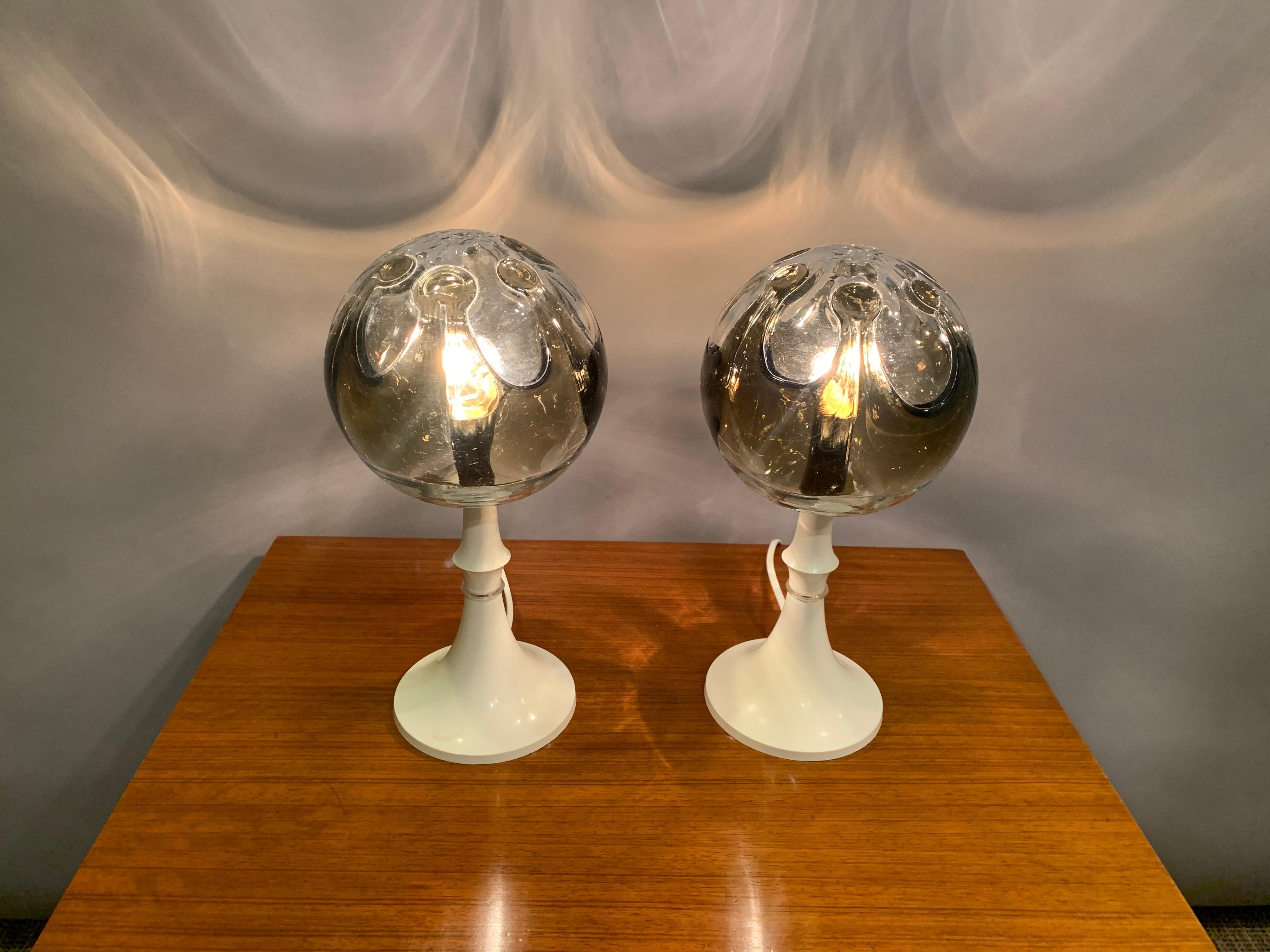 German Pair of 1960s Kaiser Leuchten Mazzega Globe Glass Conical Based Table Lamps